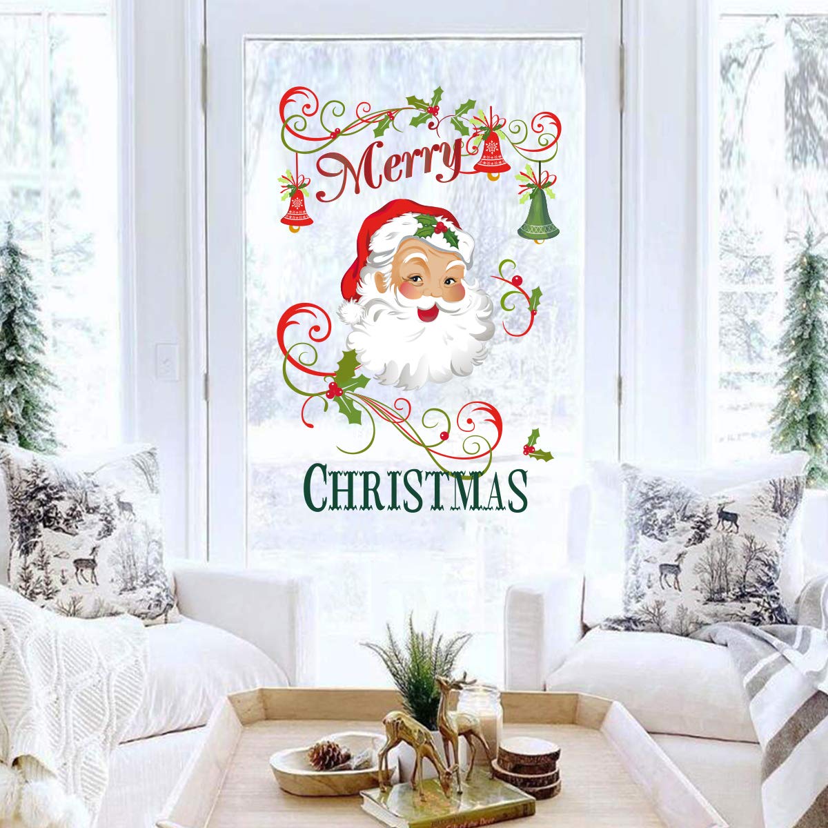 Decalplanet Christmas Santa Wall Decals Merry Christmas Snowflake Xmas Window Clings Removable DIY Wall Art Holiday Window Sticker Bedroom Door Décor