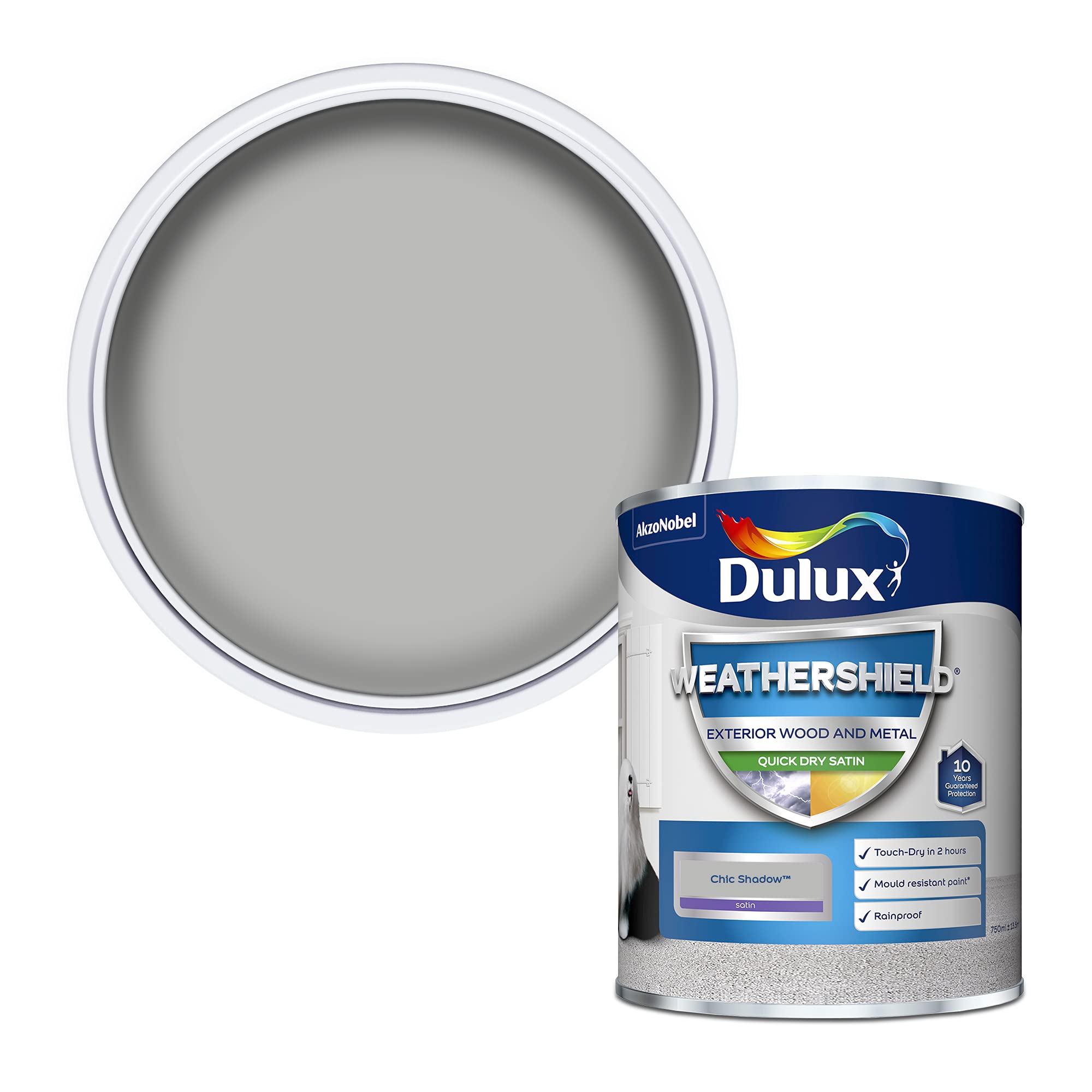 Dulux 5362491 Weathershield Quick Dry Satin Paint, Chic Shadow, 0.75 L