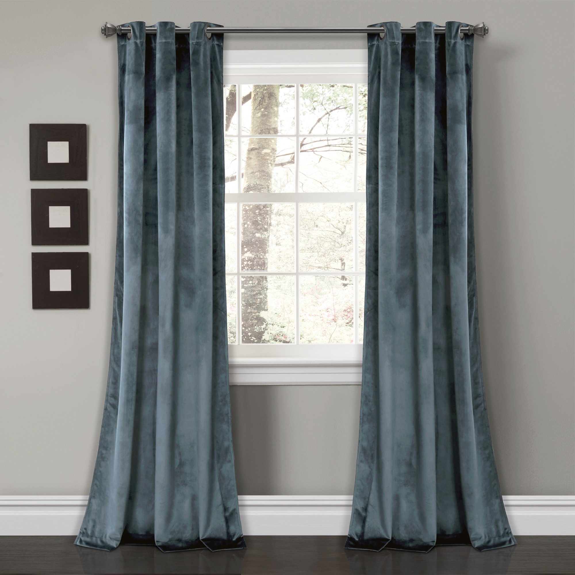 Lush Decor Curtains Color Block Room Darkening Window Panel Set for Living, Dining, Bedroom (Pair), Polyester, Slate Blue, 108 in L