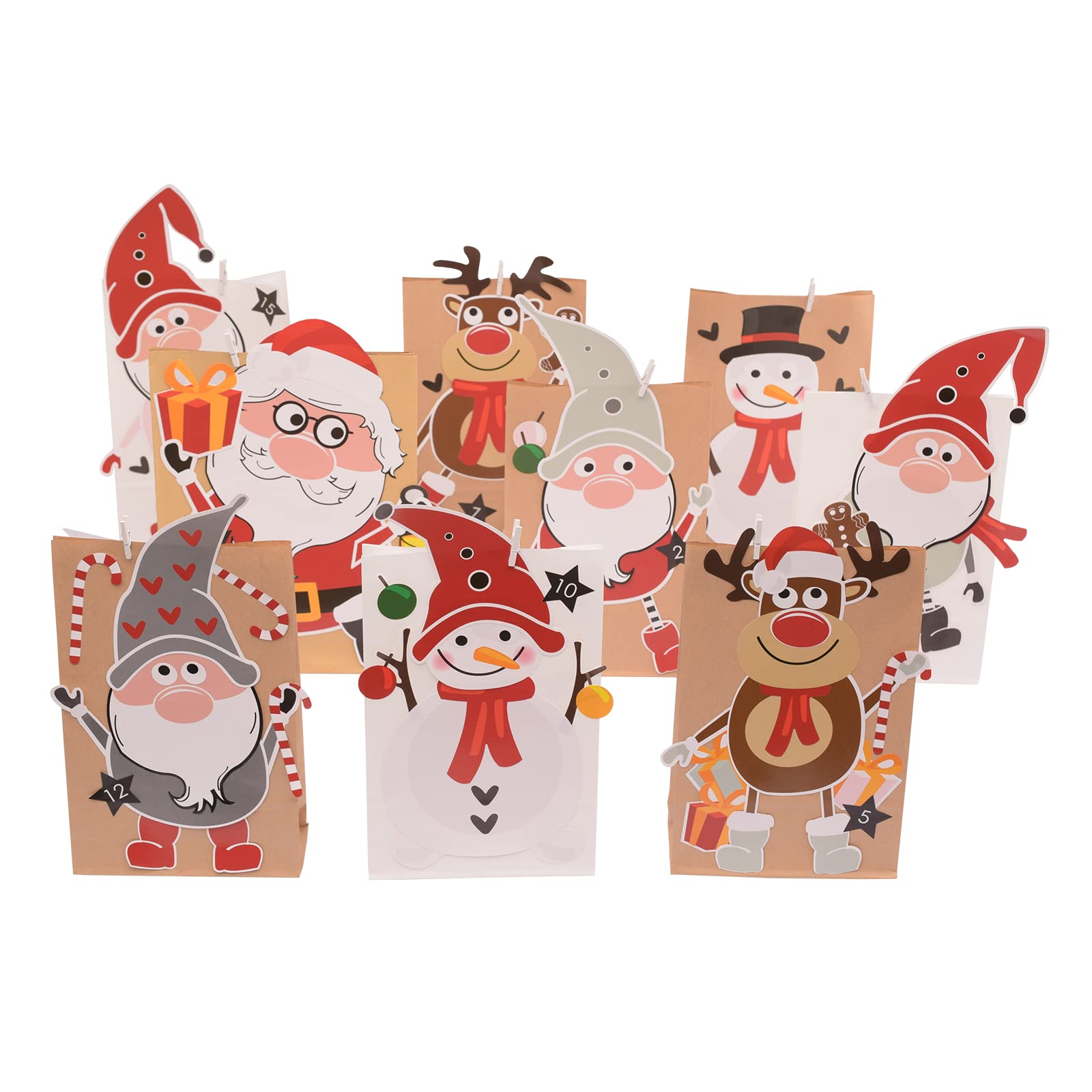 Vaessen Creative Advent Calendar Make Your Own Advent Calendar Kit incl. Brown Gift Bags, Stickers, Clothes Pegs, Jute String, for Christmas crafts and Handmade Gifts