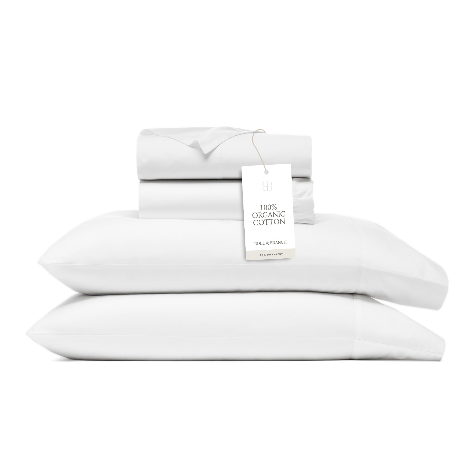Boll & Branch Percale Hemmed Sheet Set - King, White - Luxury 100% Organic Cotton, Naturally Cooling - 1 Flat, 1 Fitted, 2 Pillowcases