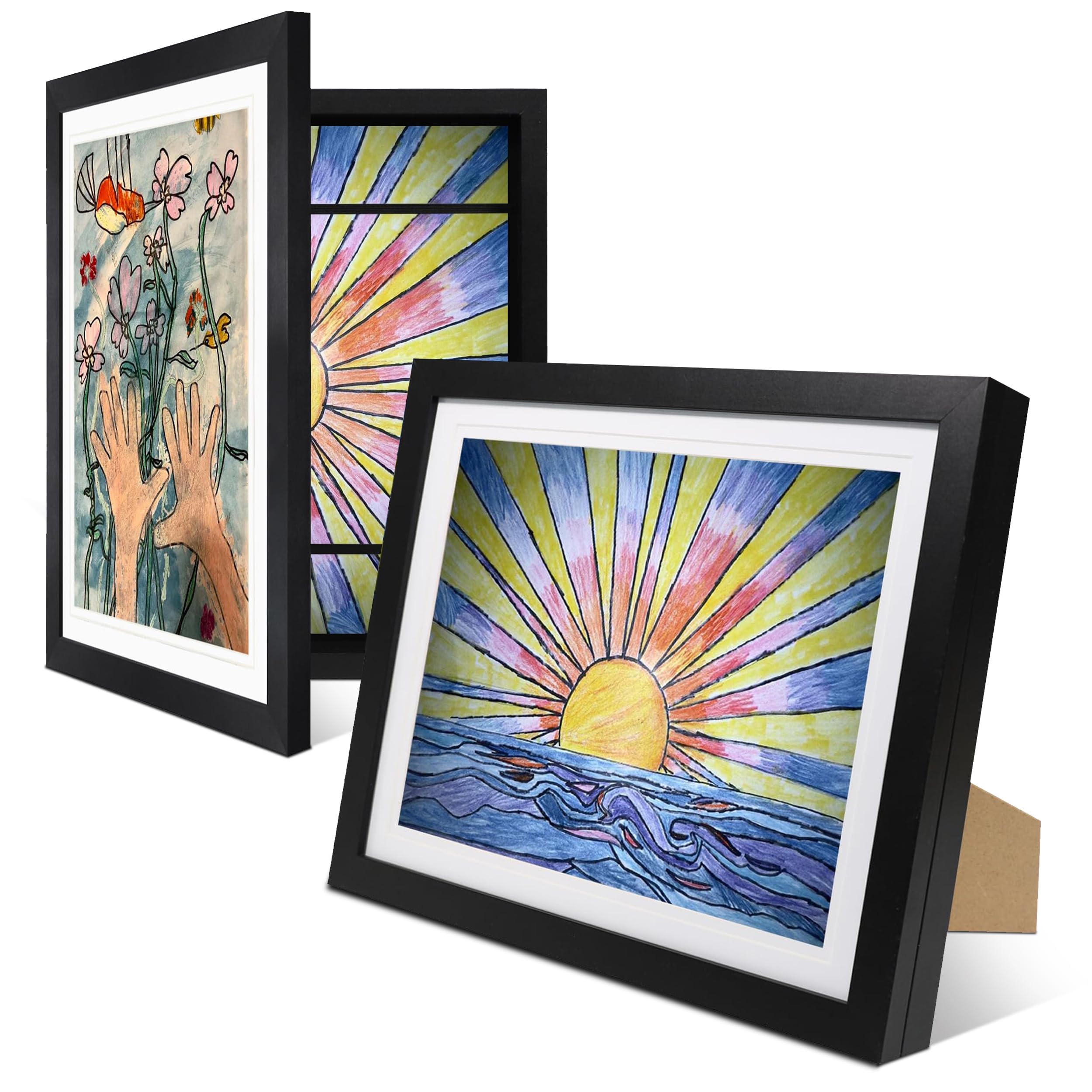 2-Pack Kids Artwork Frames Changeable 10x12.5 w Easels, Hangers, 2 Mats Fit 9x12, A4, 8.5x11 Picture Frame, Children Art Projects Kids Art Frames for Kids Artwork, Kids Art Frame for Kids Artwork