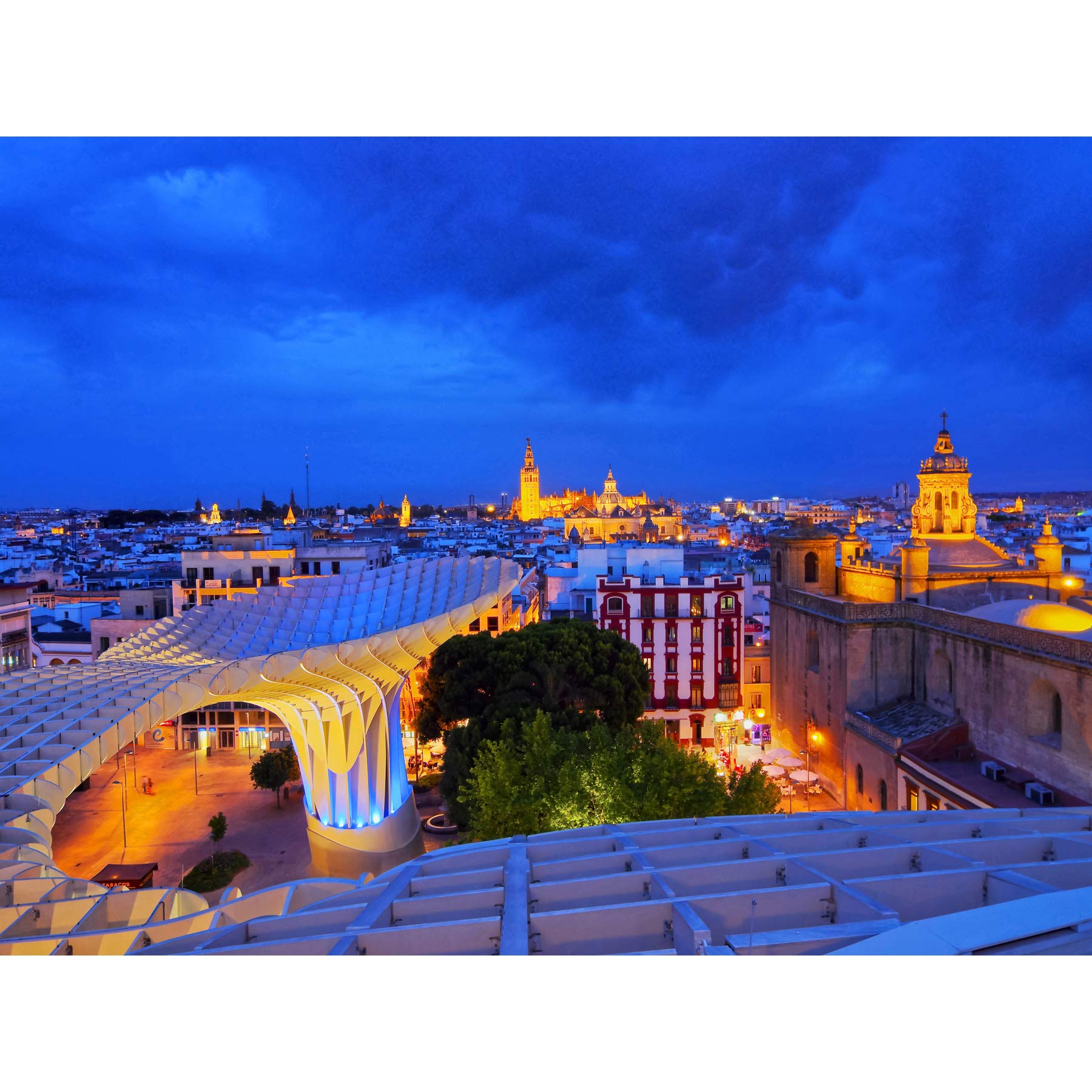 Wee Blue Coo Photography Cityscape Seville Spain Cathedral Night View Lights Canvas Print