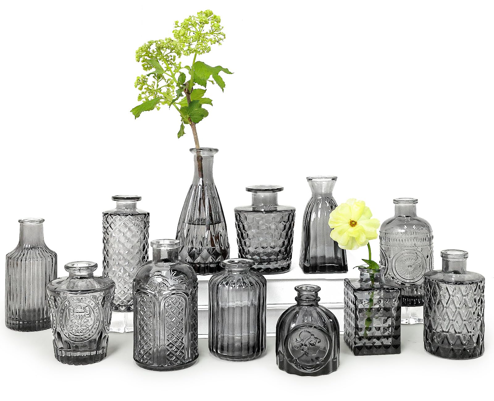 SUPMIND Bud Vases Set, 12 Pieces Black Bud Vases Bulk Small Flower Vases for Centerpieces, Mini Vintage Vase for Rustic Wedding Home Table Decoration