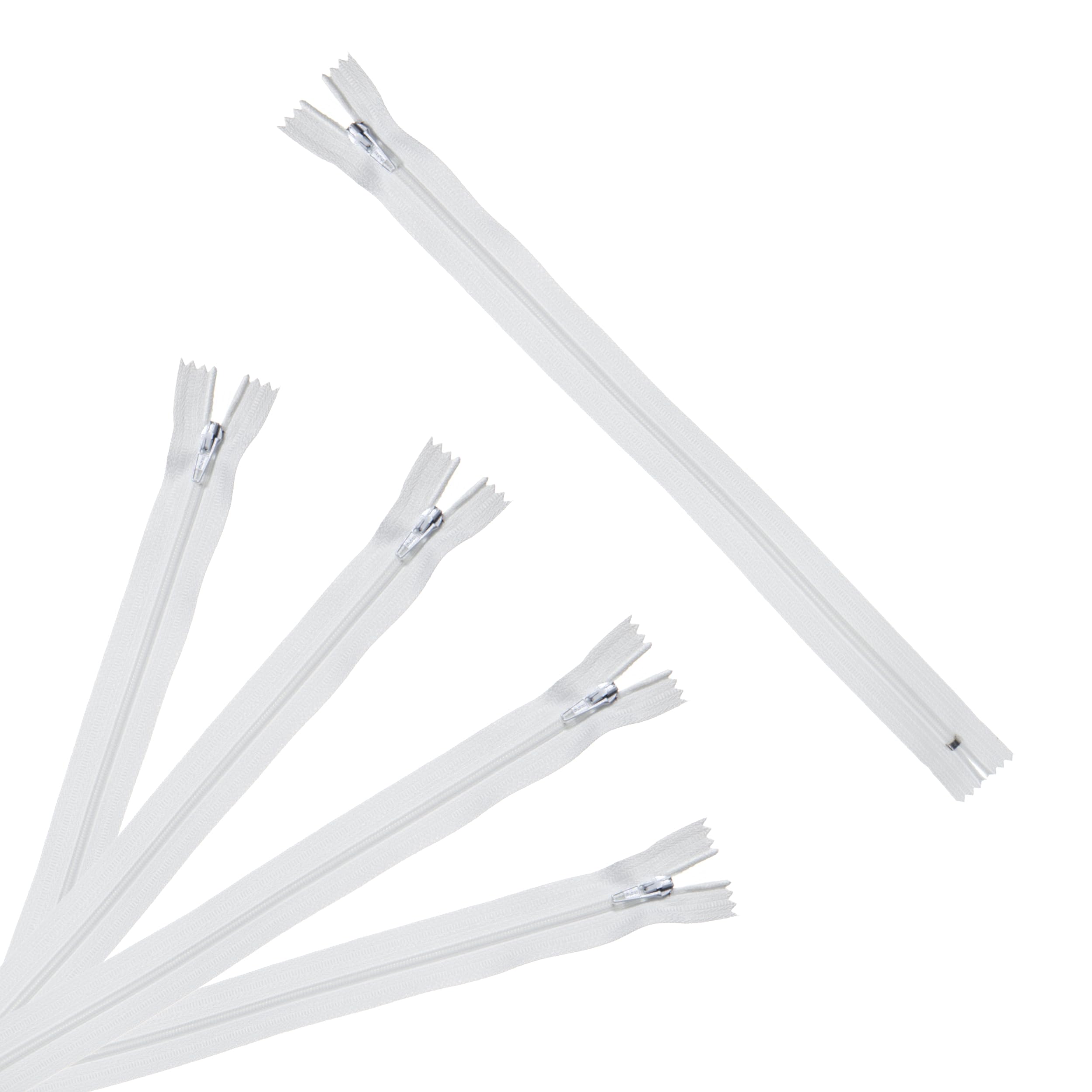 Trimz 60cm (~23inch) White one Way end Stop Zip with 4mm Teeth 5 Pcs, Polyester, 60 cm