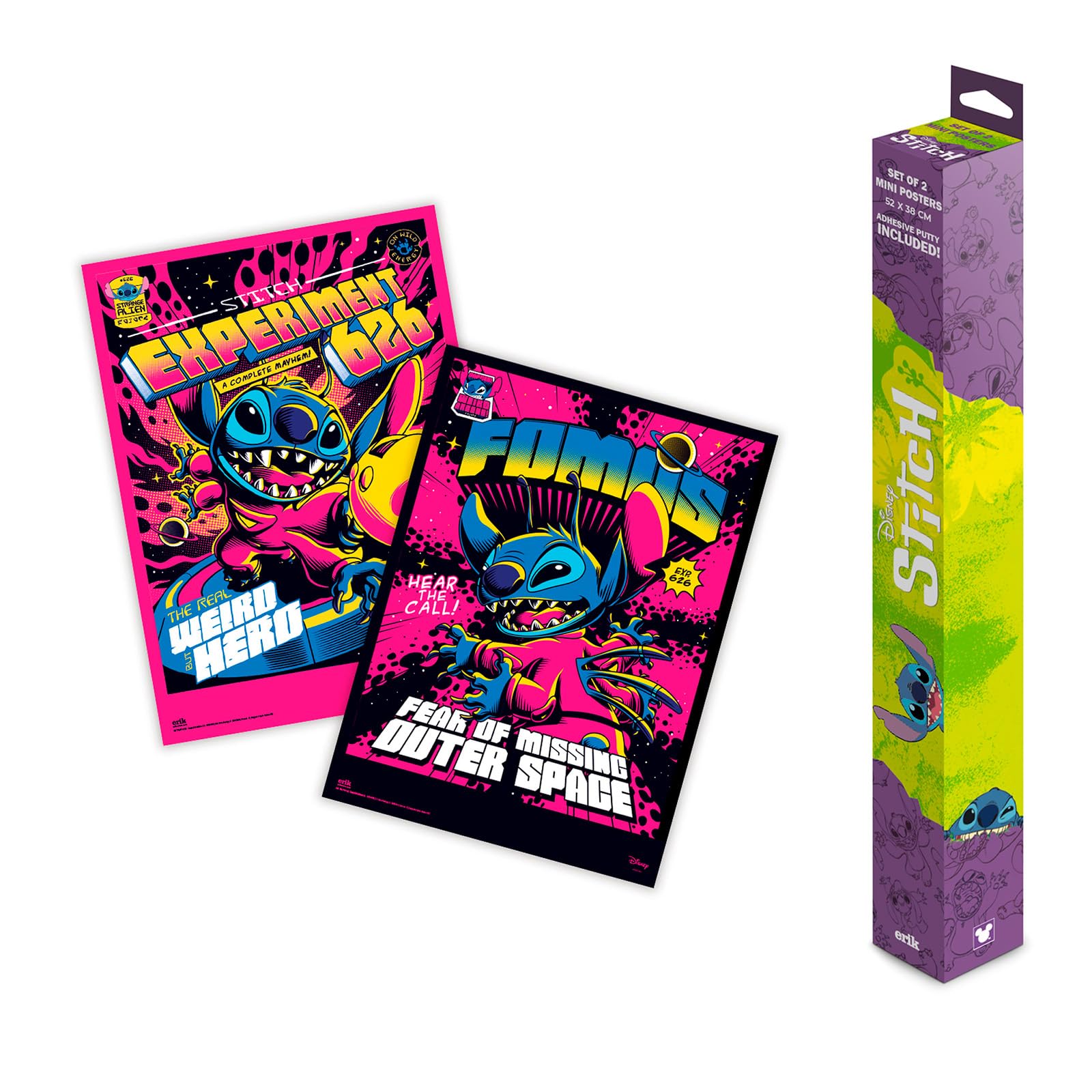 Grupo Erik Poster Disney Stitch - Set of 2 Mini Posters 15 x 20.5 inches / 38 x 52 cm - Art Poster Shipped Rolled Up In A Protective Box - Stitch Gifts, Disney Gifts