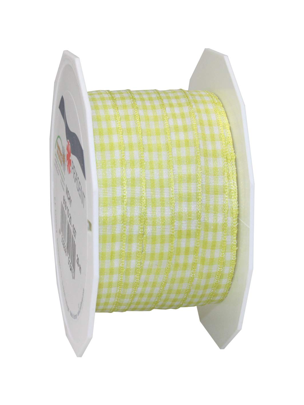 Präsent - Vichy Wired Ribbon Lime-White 10 mm Width, 20 m Length