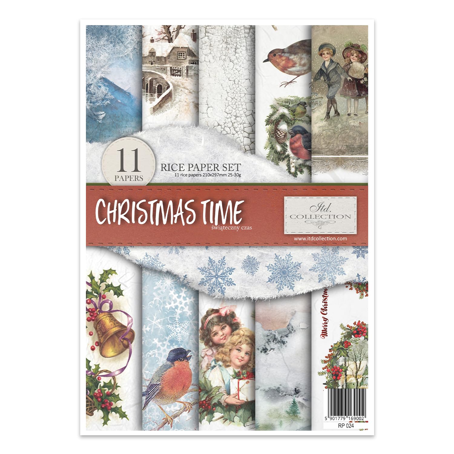 ITD Collection - Rice Paper Creative Set, A4, for Decoupage, Sheets 29.7 x 21 cm, Multi-Coloured (Christmas Time)