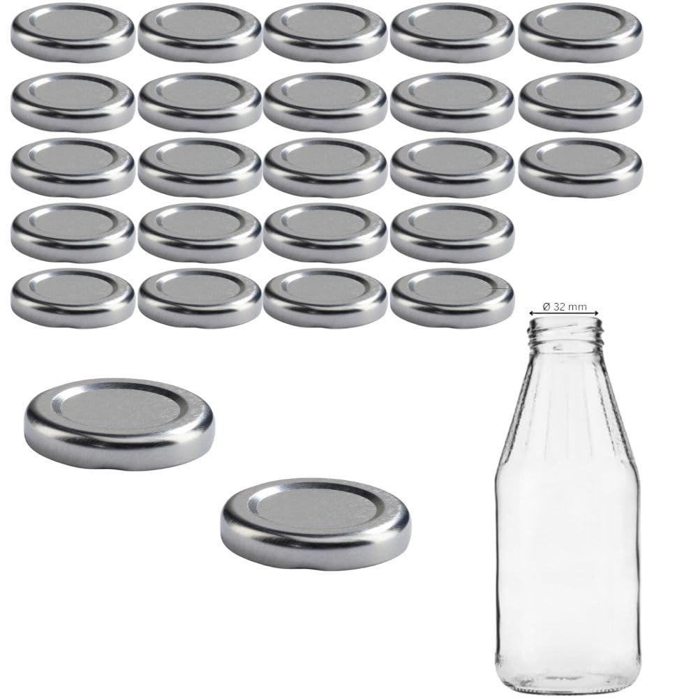 Mikken TO43 25 Lids 4.5 cm for Glass Bottles Twist-Off Replacement Lid Screw Cap for Milk and Juice Bottles Colour Silver