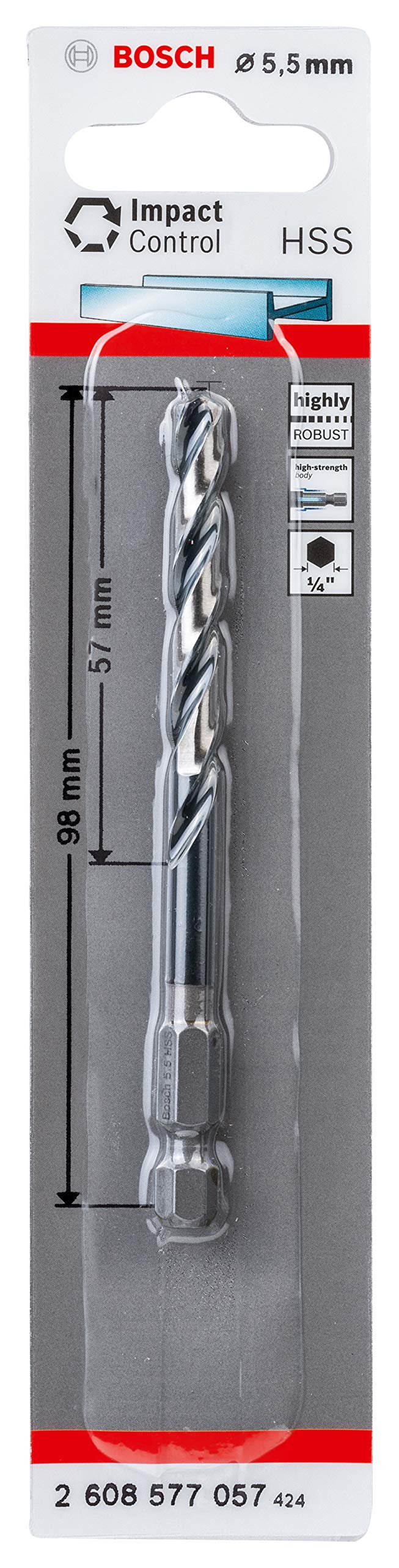 Bosch Professional Impact Control HSS Twist Drill Bit (for metal, 5.5 x 57 x 98 mm, accessories for impact drills)