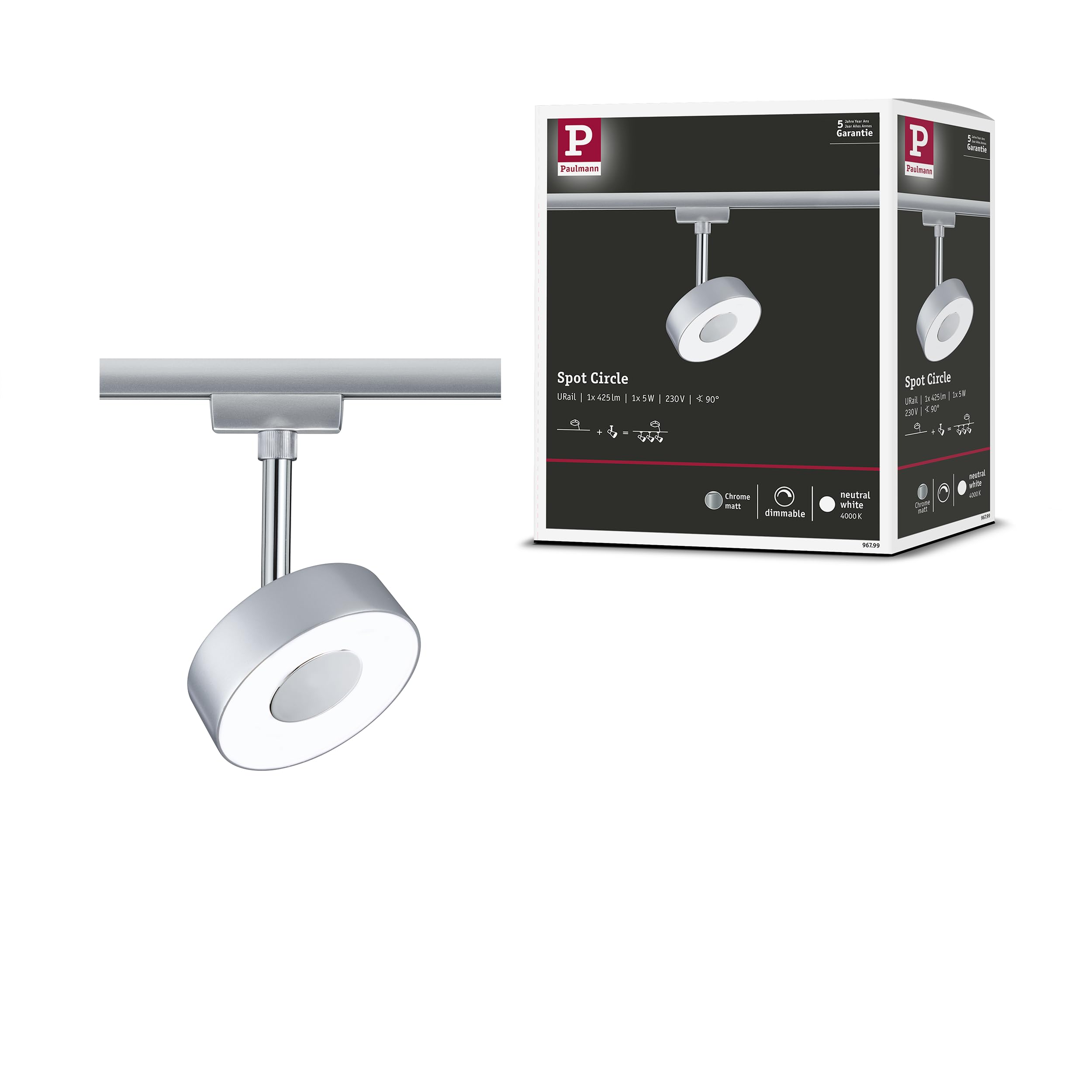 Paulmann 96799 Circle URail LED Individual spot 160lm 5W 4000K dimmable 230V Chrome matt Rail System