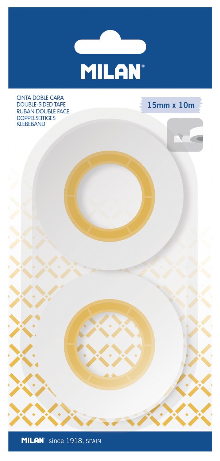 MILAN Blister pack of 2 double-sided adhesive tapes 15 mm x 10 m
