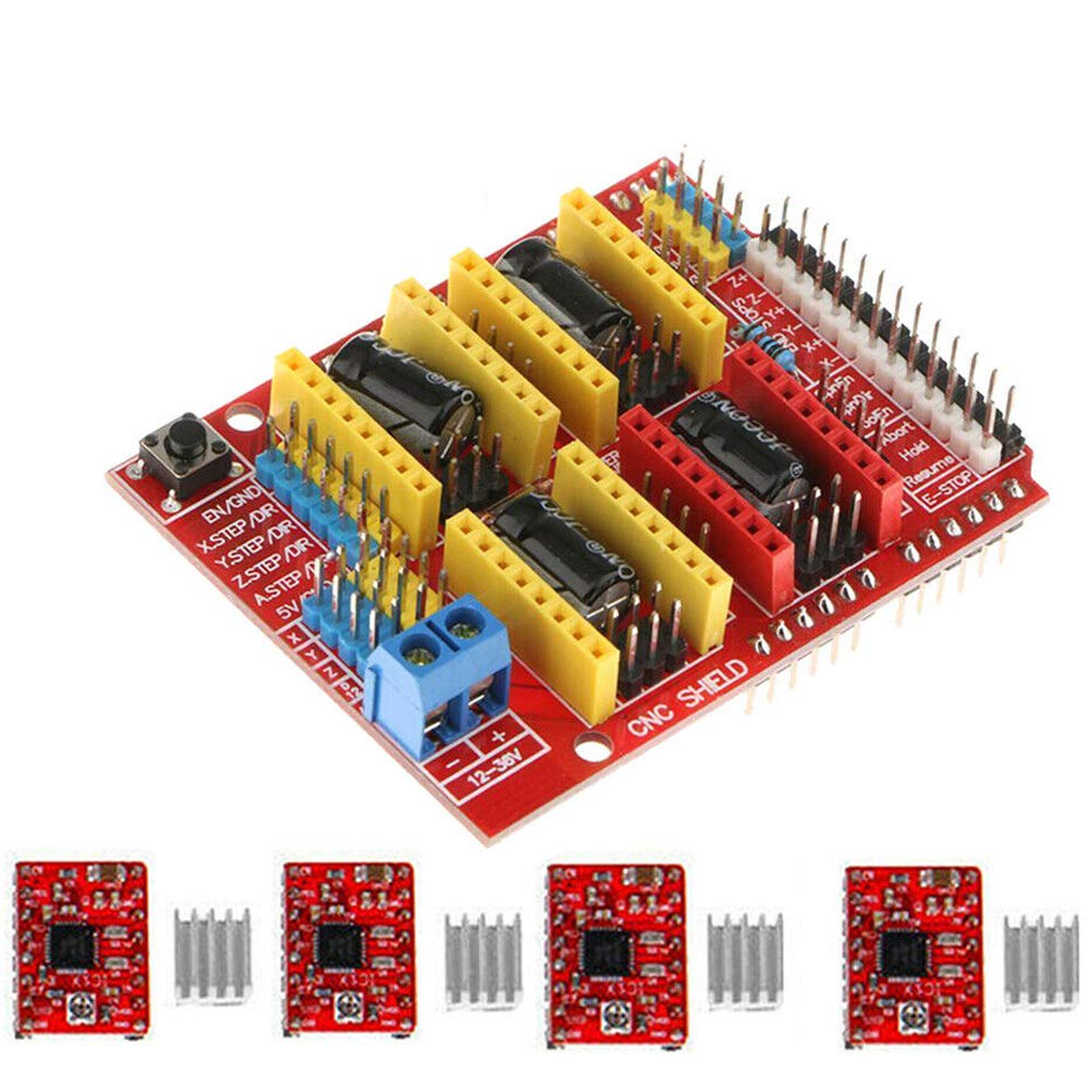 CNC Shield V3.0 Expansion Board & 4pcs A4988 Stepper Motor Driver with Heatsink for Arduino V3 Engraver 3D Printer