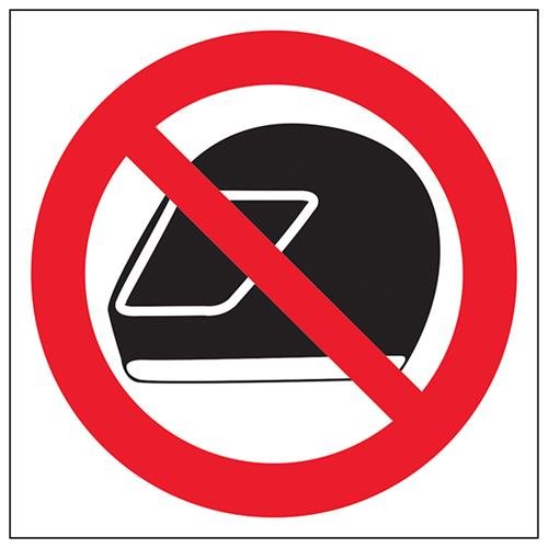 VSafety No Helmets Logo Prohibition Sign - Square - 200mm x 200mm - 1mm Rigid Plastic
