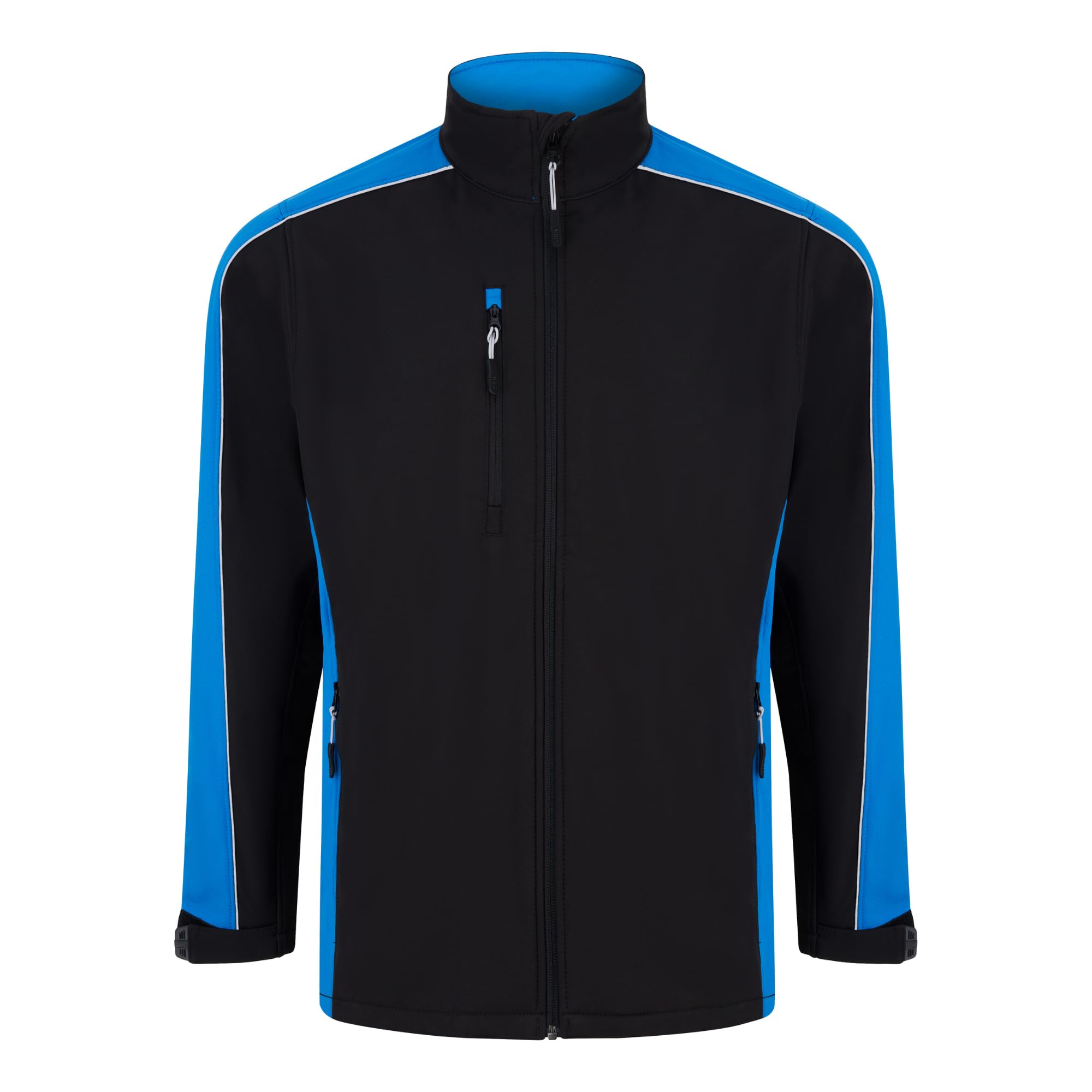 ØRN Mens Workwear Sporty Two Tone Softshell Jacket, Breathable, Water Resistant, Machine Washable - Avocet(4288), Black/Reflex Blue, 4XL