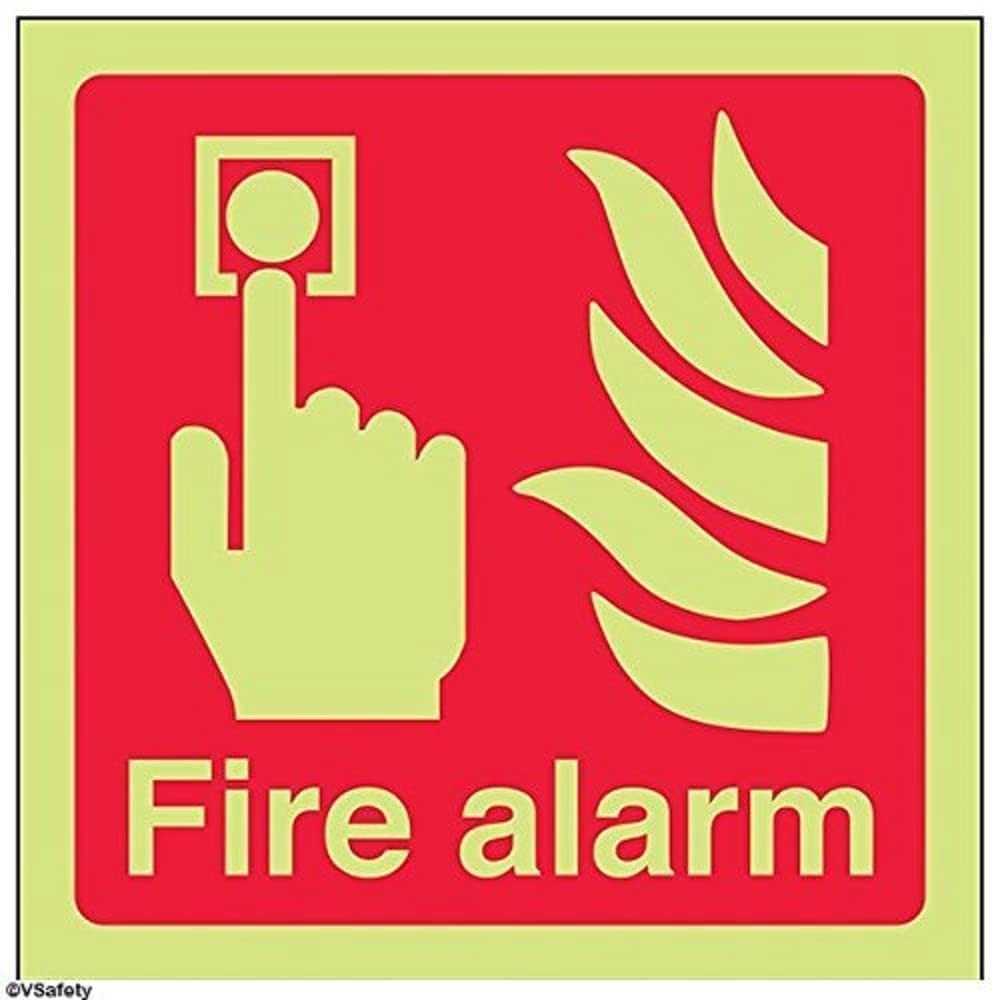 VSafety 13011AF-G Fire Equipment Sign, Fire Alarm Logo, Plastic, Square, 100 mm x 100 mm, Red