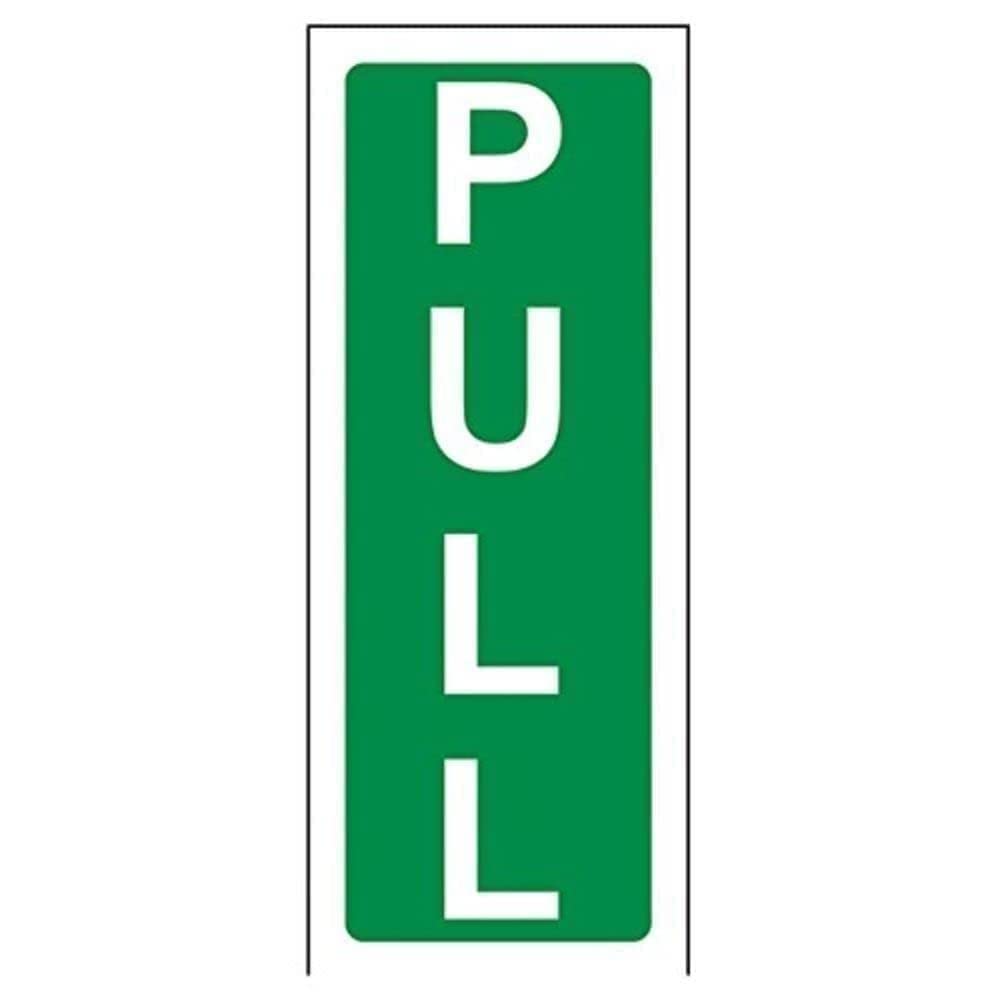 V Safety 22020AA-R Pull Sign - Portrait - 60mm x 150mm - 1mm Rigid Plastic, Green