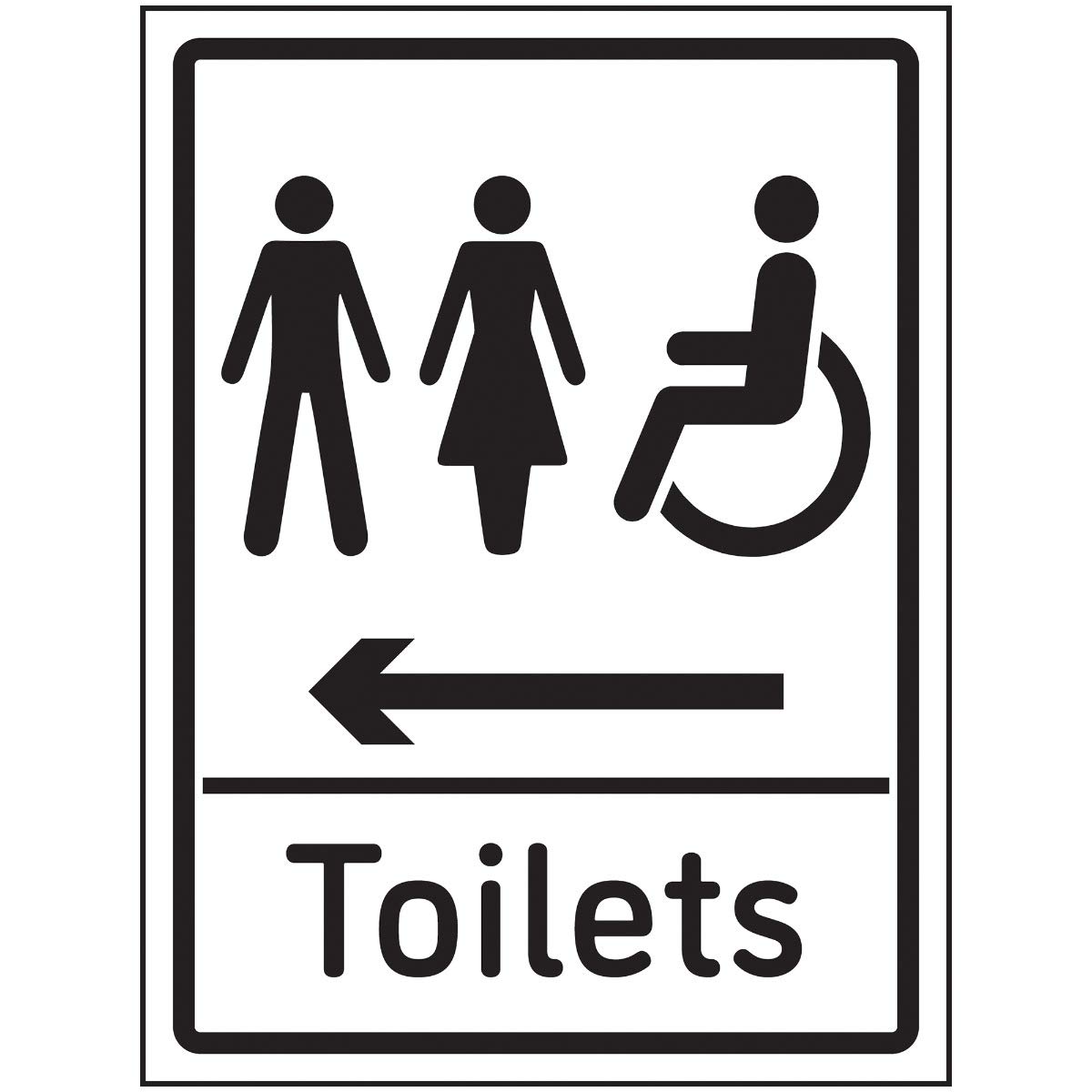 V Safety Mixed Toilets Arrow Left Sign - 150x200mm - 1mm Rigid Plastic