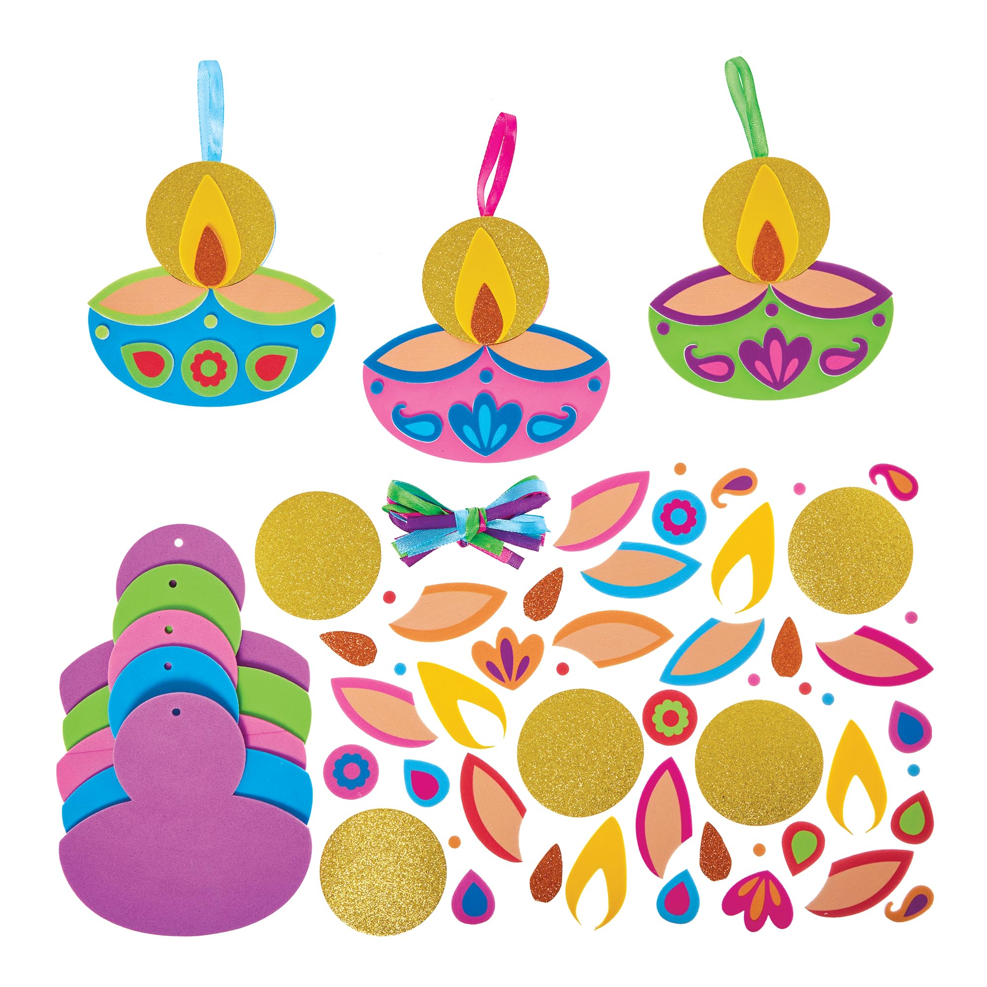 Baker Ross FN305 Diwali Diya's Mix and Match Decoration Kits - Pack of 8, Diwali Arts and Crafts for Kids, Diwali Decorations