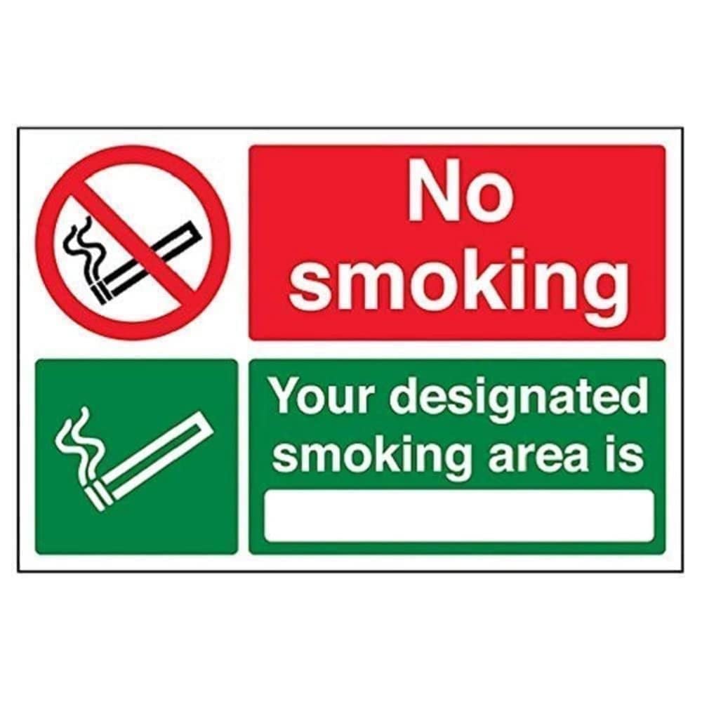 V Safety No Smoking/Your Designated Smoking Area Prohibition Sign - 300mm x 200mm - Self Adhesive Vinyl