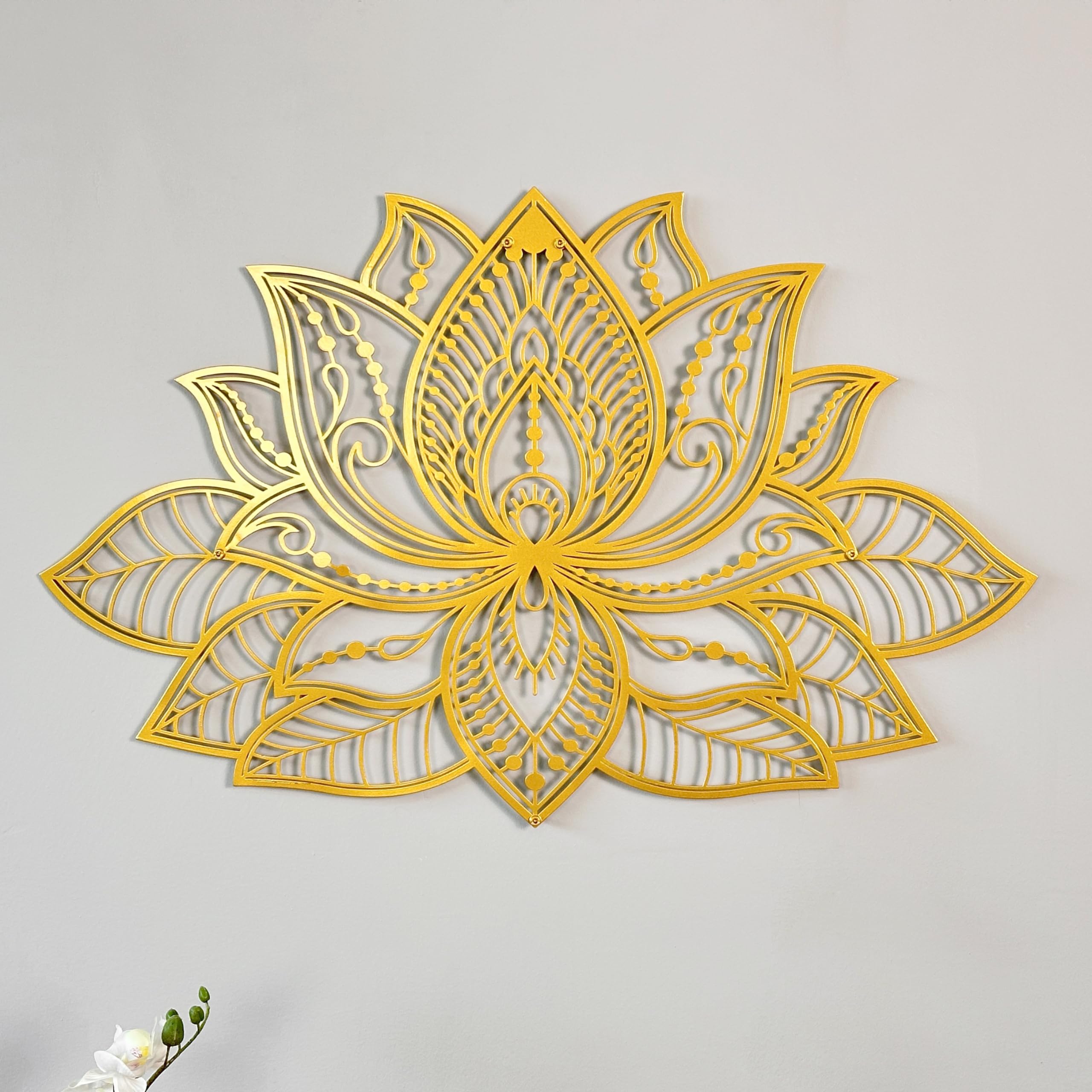 iwa concept 3D Mandala Metal Wall Decor | Lotus Flower Decoration for Homes | Bedroom Metal Wall Art | Office Decor | Living Room Decor | New Year Gift | (17" x 11" | 43 x 27.5 cm, Gold)