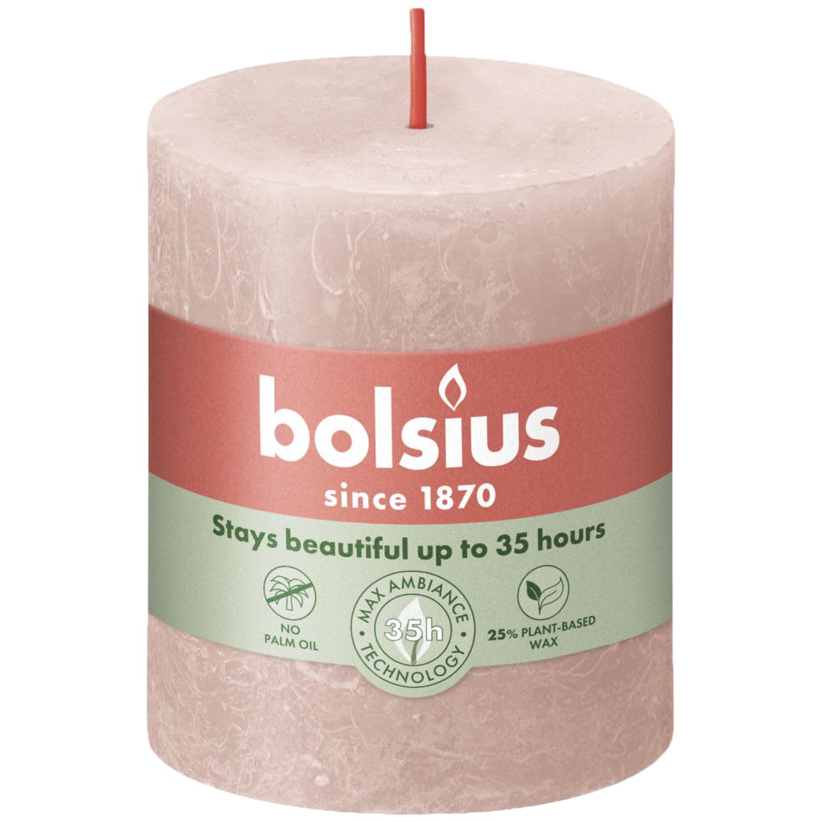 BOLSIUS Misty Pink Rustic Shine Pillar Candle 8cm x 7cm