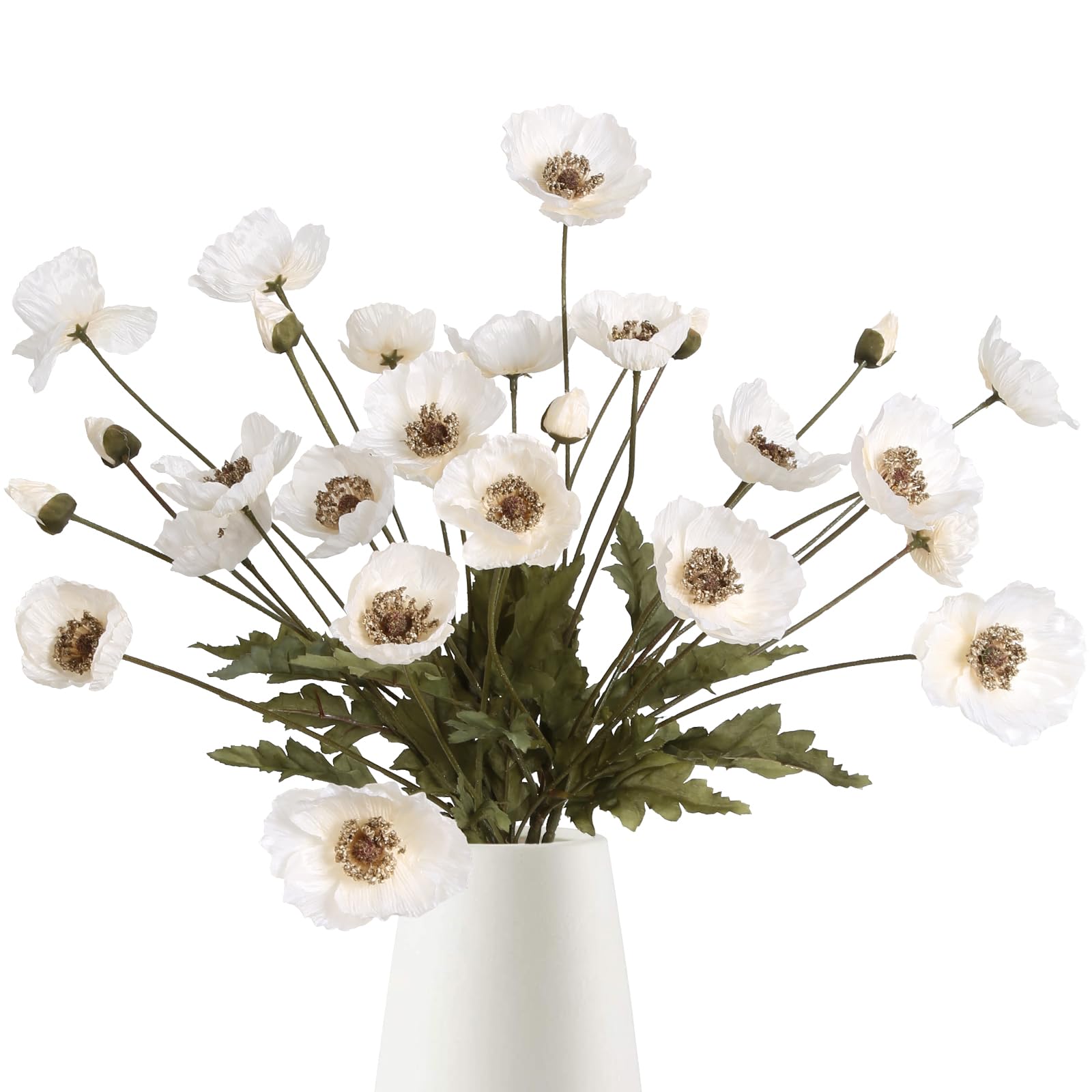IPOPU White Artificial Poppy Flowers 6pcs Poppies White Artificial Flowers with Stems Silk Flower Arrangements for Wedding Centerpieces for Home Table Bridal Shower Party Decorations (White)