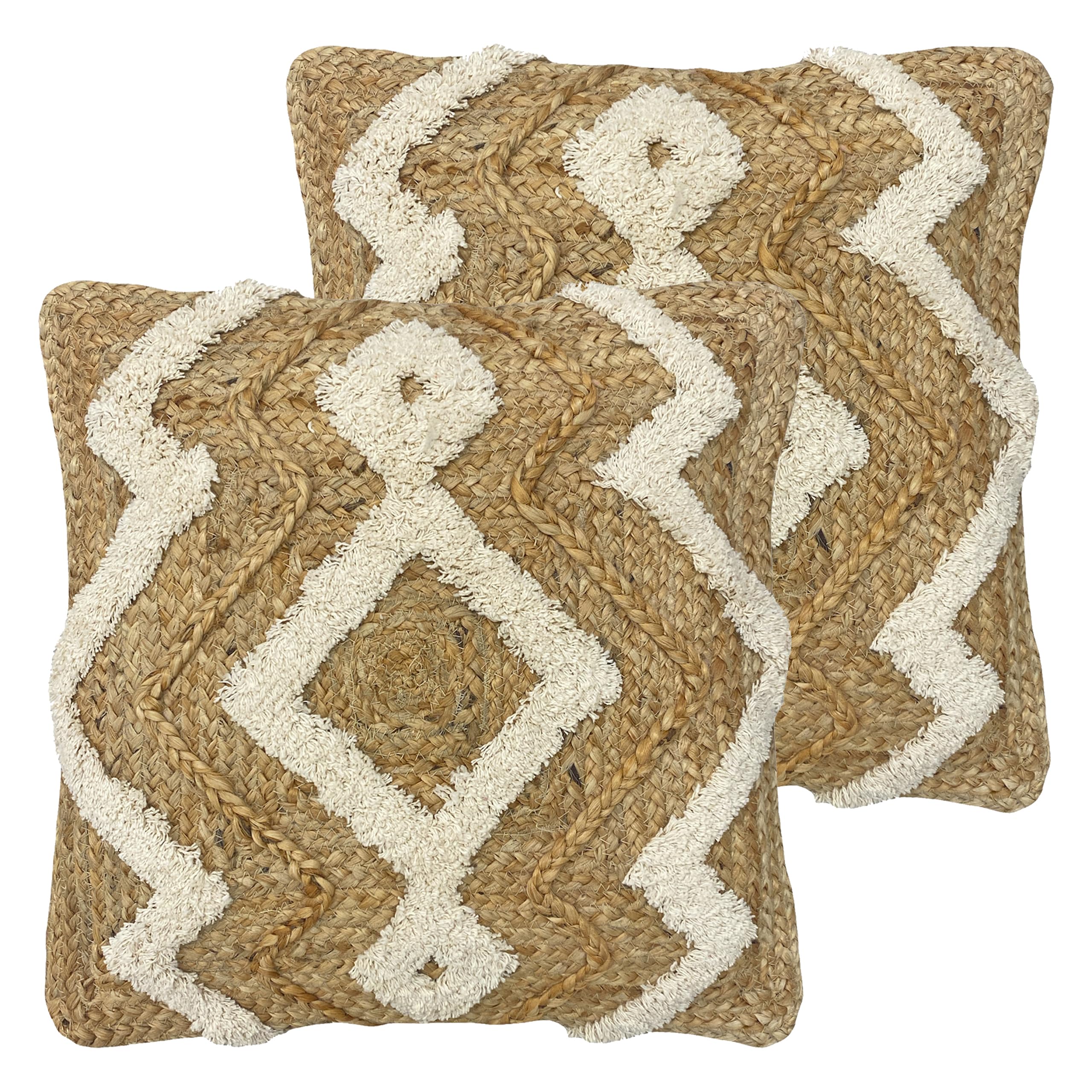 furn. Jana Tufted Jute Polyester Filled Cushion - Twin Pack