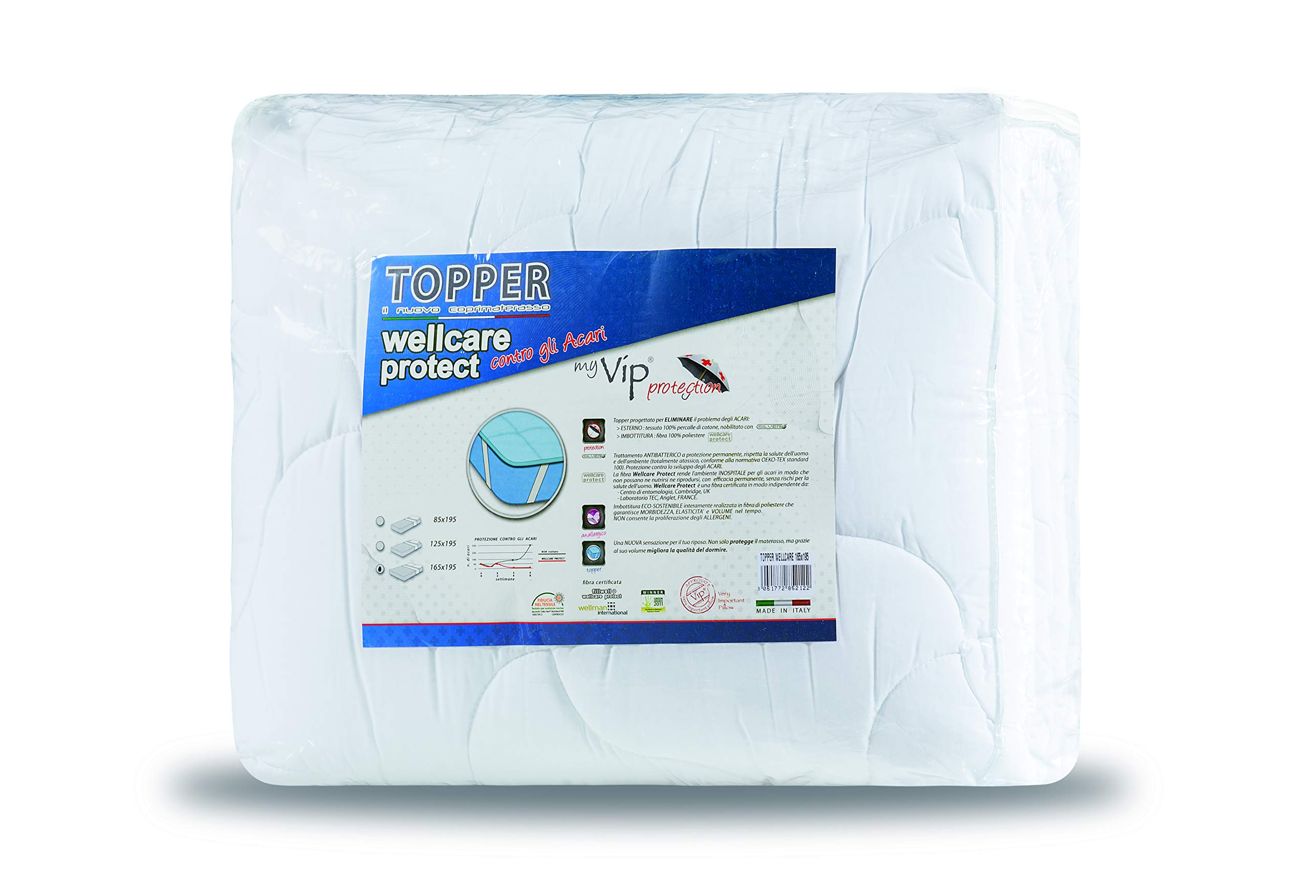 V.I.P. Very Important Pillow Topper Wellcare Against the Acari, 165x195 cm, Double, White, 165x195