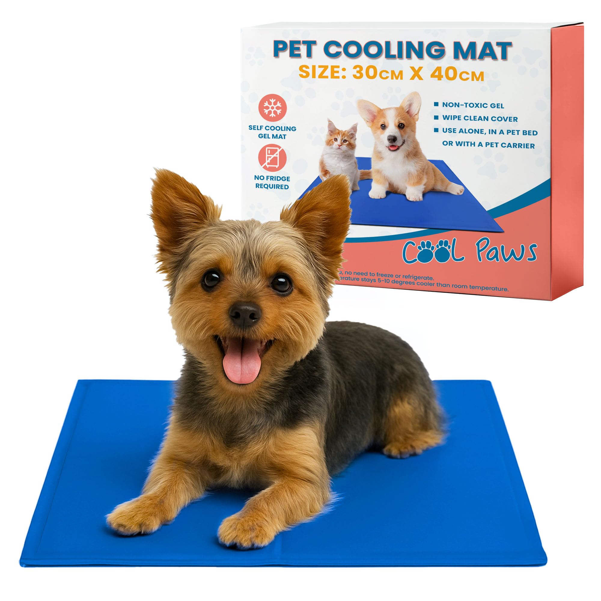 Cool Paws Dog Cooling Mat – Self-Cooling Gel Pad for Dogs & Cats – Foldable, Non-Toxic, Durable Mat for Crate, Bed & Floor (Blue, 30x40cm)