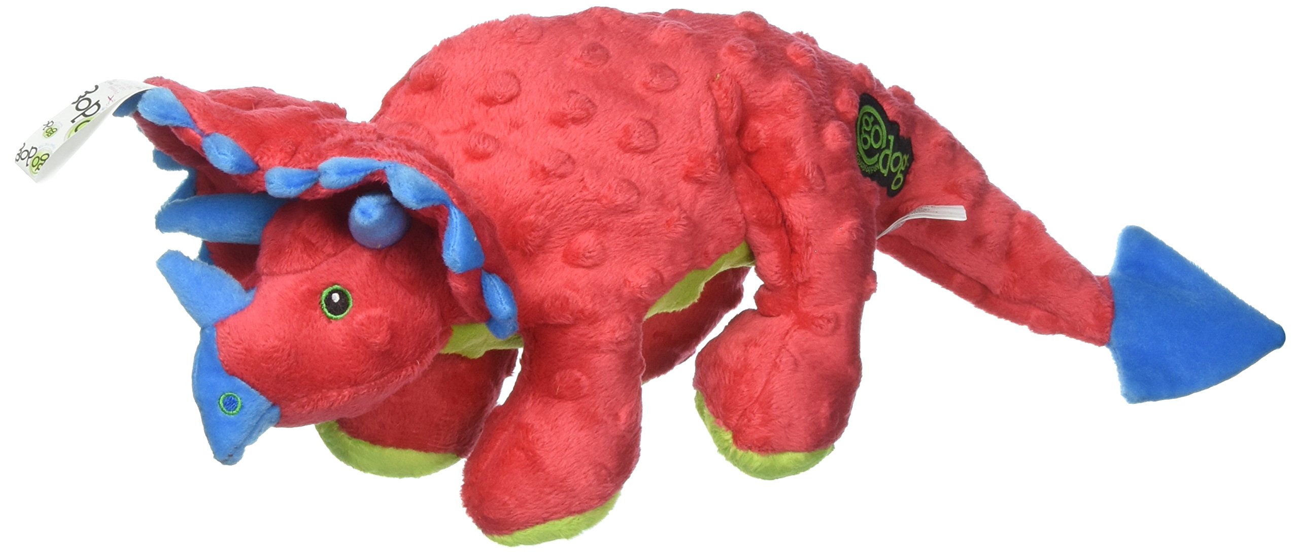 goDog Dinos Frills Squeaky Plush Dog Toy with Chew Guard Technology, Durable Fabric & Squeaker for Active Play, Red, Large