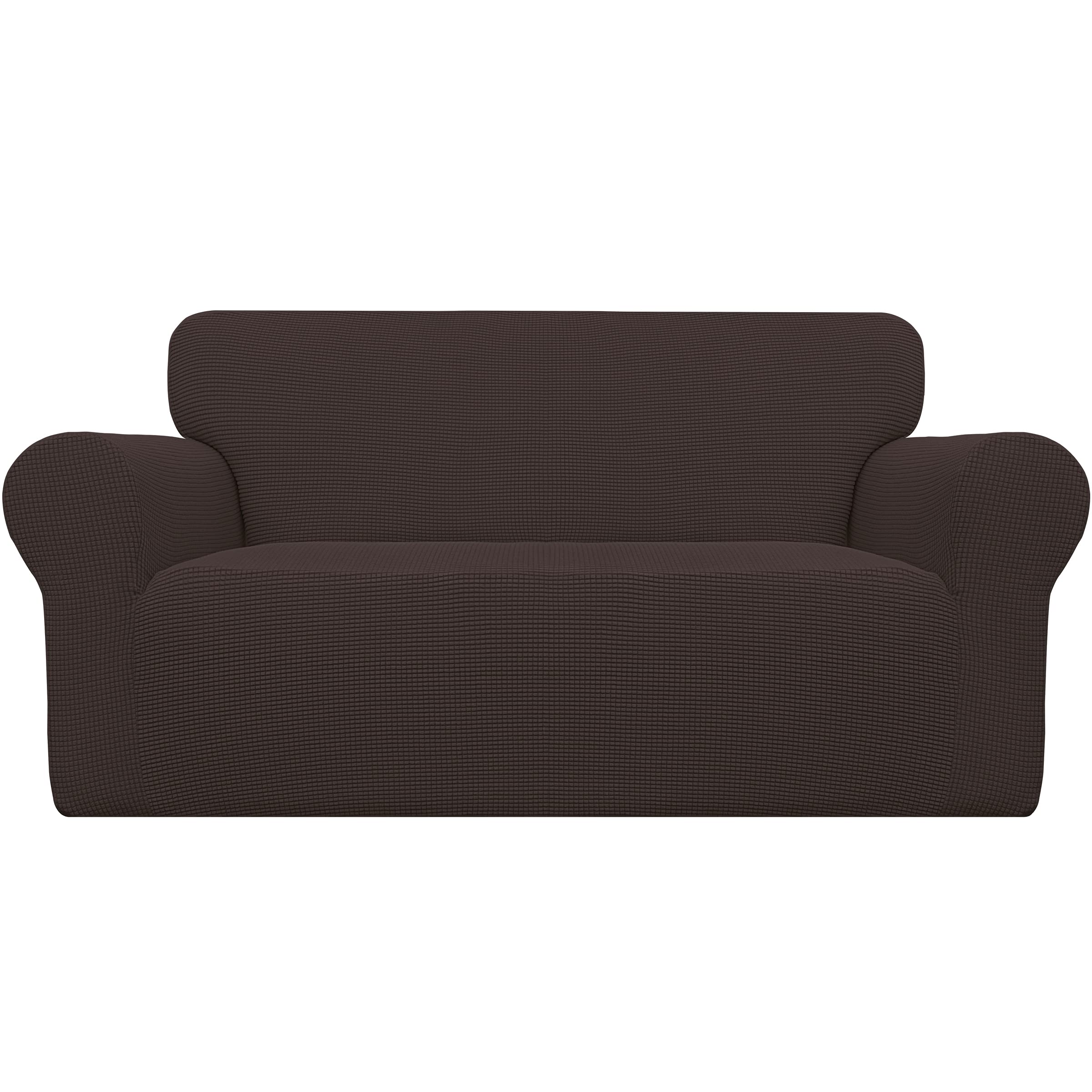 Easy-Going Stretch Oversized Loveseat Slipcover 1-Piece Sofa Cover Furniture Protector Couch Soft with Elastic Bottom for Kids Polyester Spandex Jacquard Fabric Small Checks Chocolate