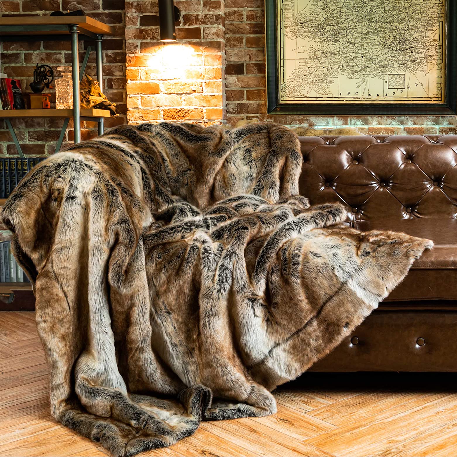 BATTILO HOME Faux Fur Throw Blanket Large Brown 150x200cm Luxury Fuzzy Warm Cozy Fluffy Fur Blanket for Bed, Sofa, Couch Home Decor