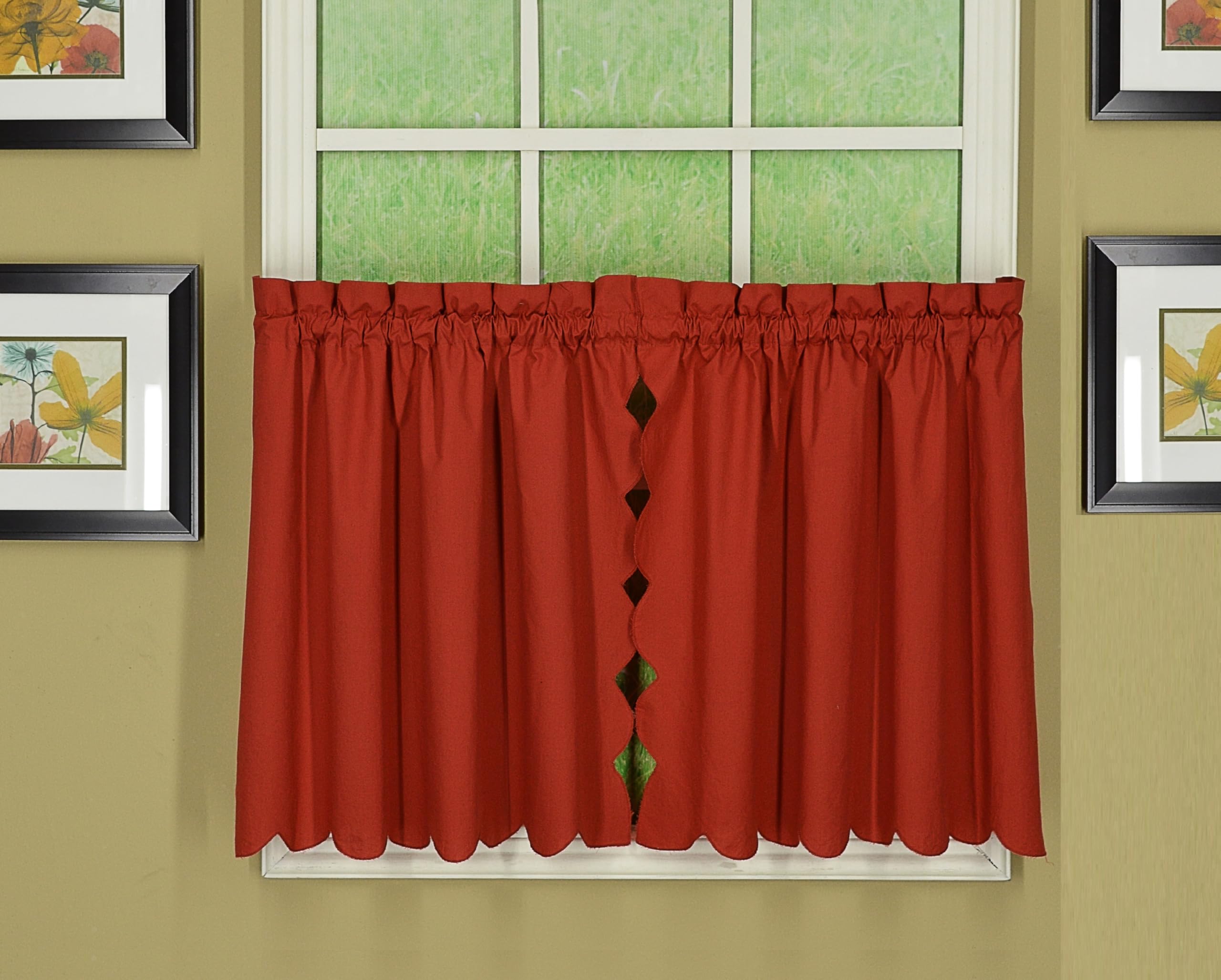 Today's Curtain Orleans 24" Tier Pair Tambour Scallop Edge Curtain, Brick Red, 60" W x L (Pack of 1)