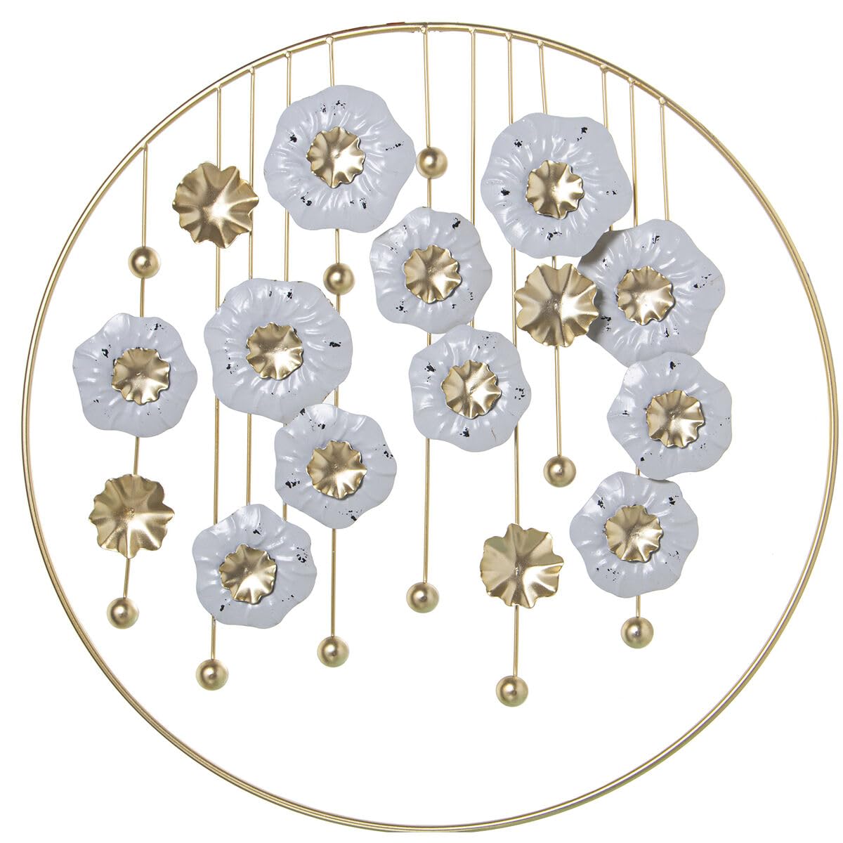 Alexandra House Living Wall Decoration White Gold Metal Iron Flower 62 x 3.5 x 62 cm