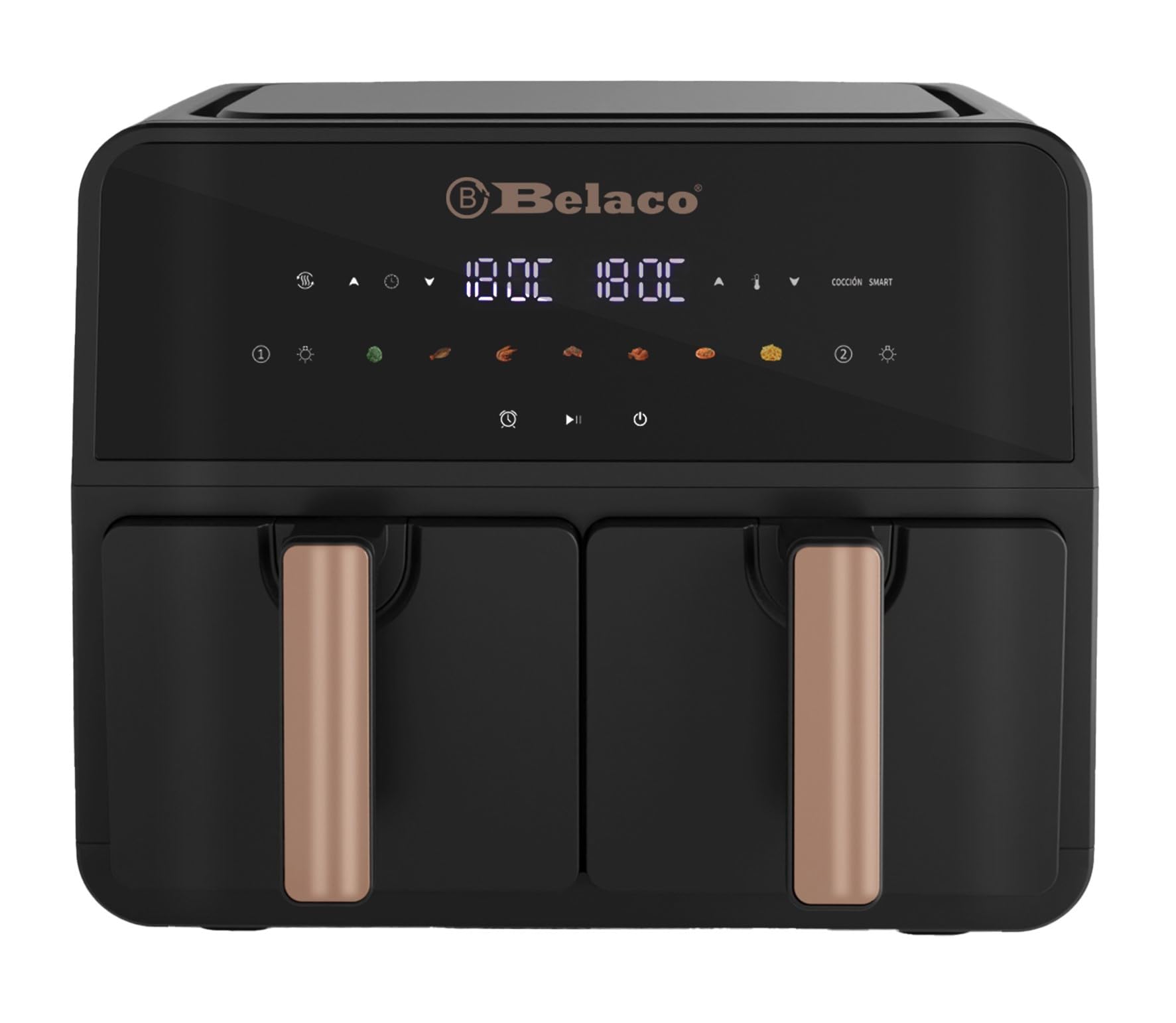 Belaco Air Fryer, 9L Dual Zone, Digital Display, Rapid Air Circulation, Air Fryers, 60 Min Timer, Adjustable Temperature, Dishwasher Safe Basket BEL-AF-03 Smart Finish