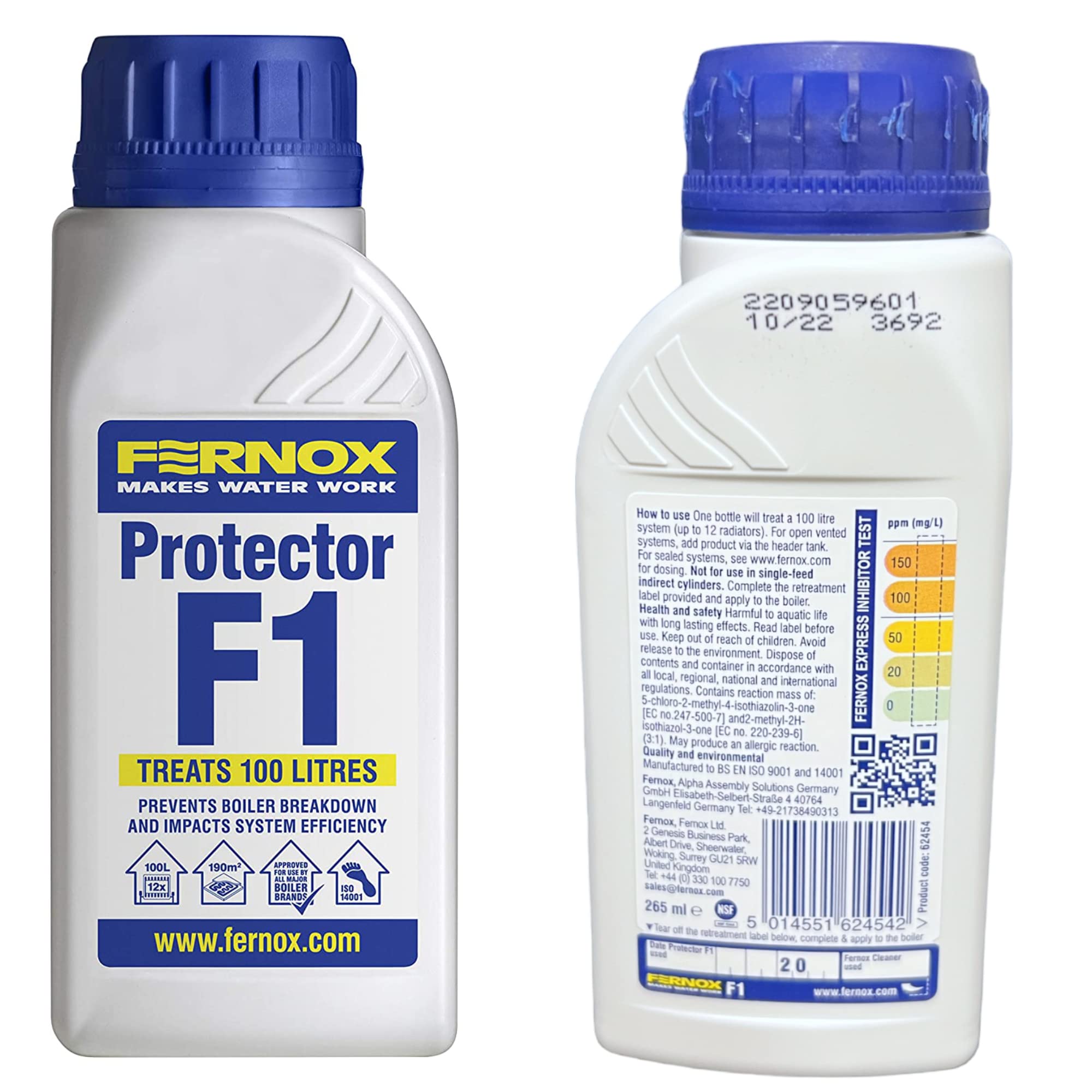 Kudos-Trading - Fernox F1 Protector 265ml 62454 Protector F1 Central Heating and Water Underfloor Heating Corrosion Protection limescale Prevention System Efficiency Long-Lasting Protection