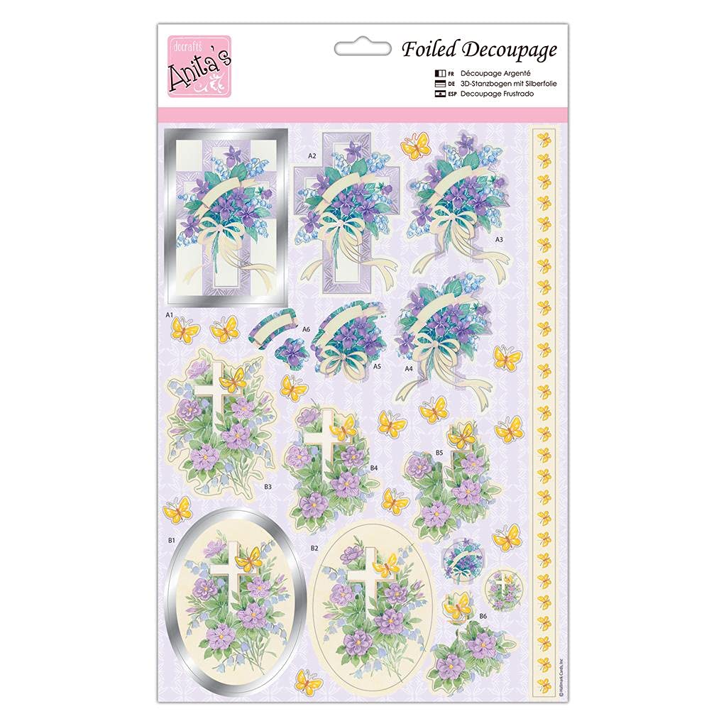 Anita's A4 Floral Cross Coloured Decoupage Sheet, Accessories Supplies For Craft, Paper Craft, Scrapbooking, Card Making, Origami, Ideal for Adult Craft, Adds Textured Pattern To Craft Projects