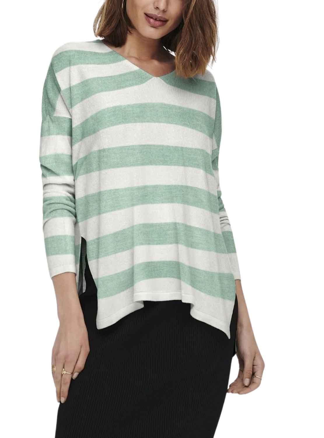 ONLY Women's Jumper 15219642, Cloud Dancer/Stripes:w. Subtle Green, XS