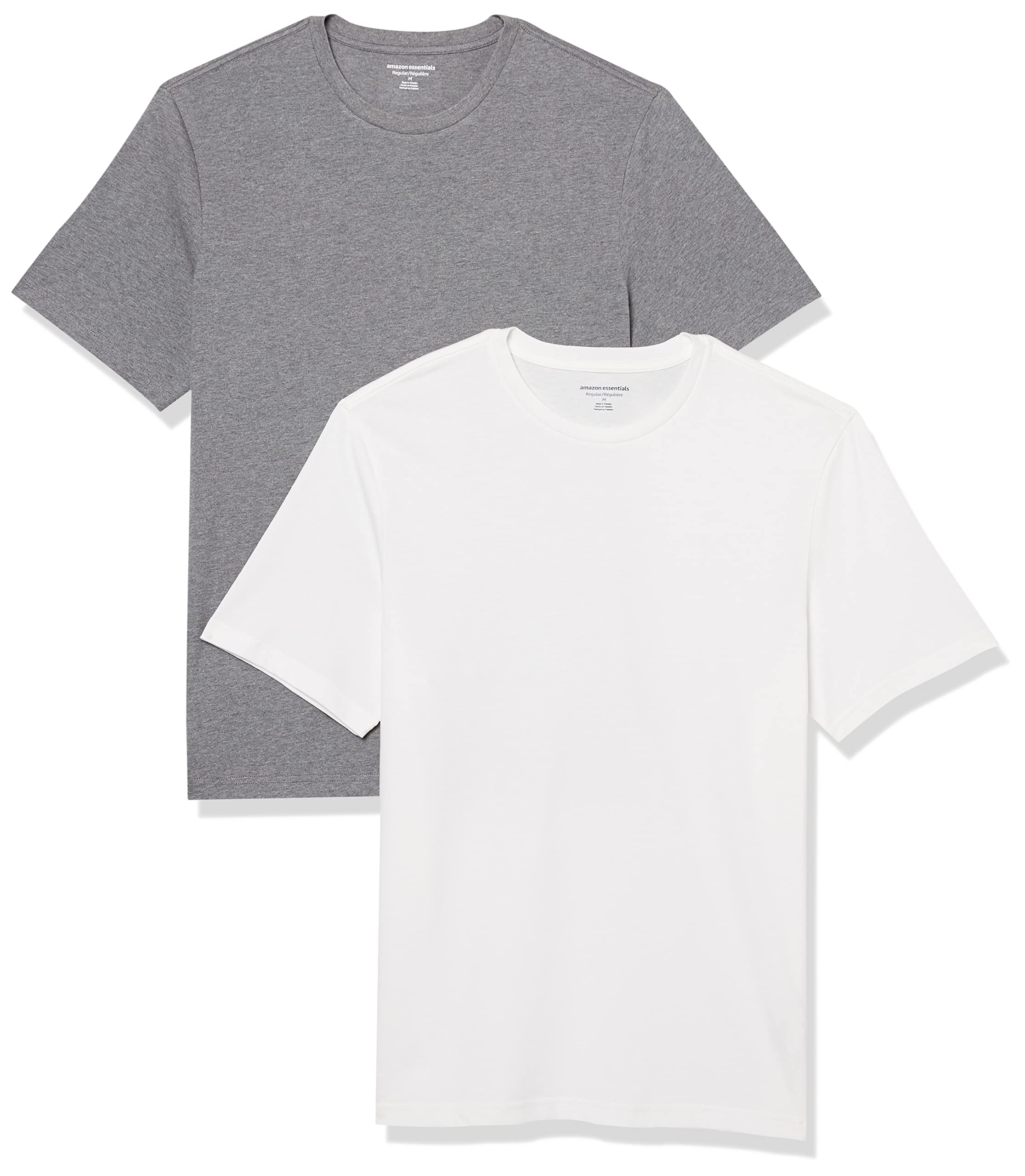 Amazon Essentials Men's T-Shirt Regular-Fit Short-Sleeve Crewneck, Pack of 2, Grey Heather/White, Large