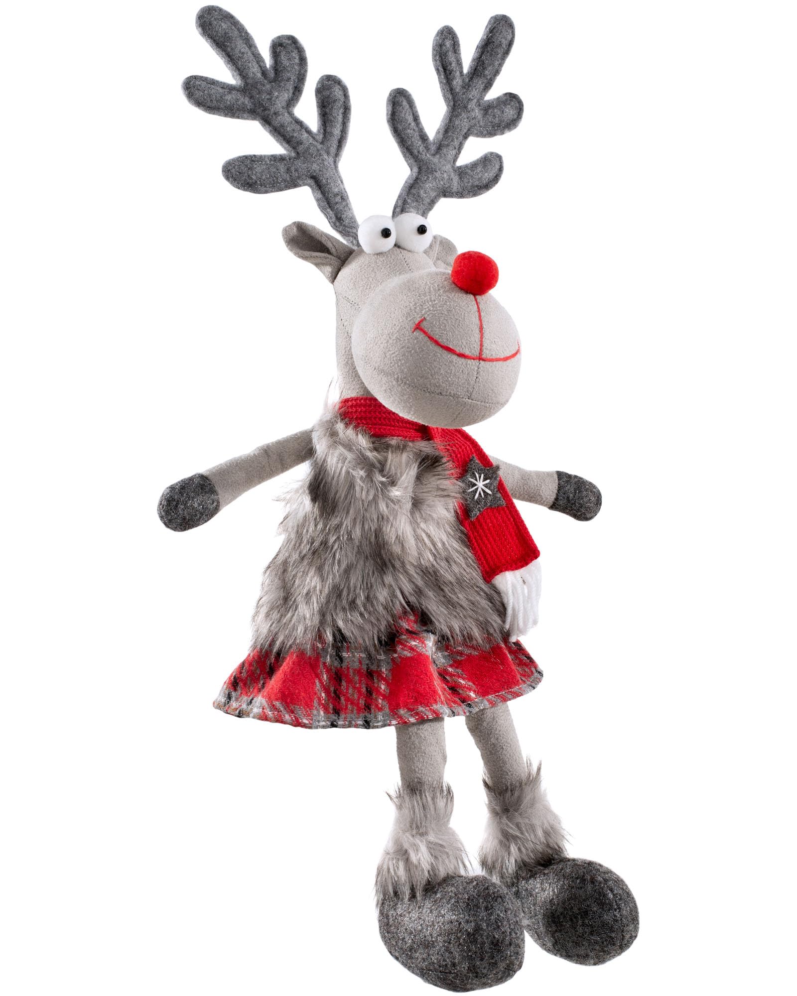 WeRChristmas Sitting Girl Reindeer Figurine with Soft Legs, Multi-Colour, 42cm