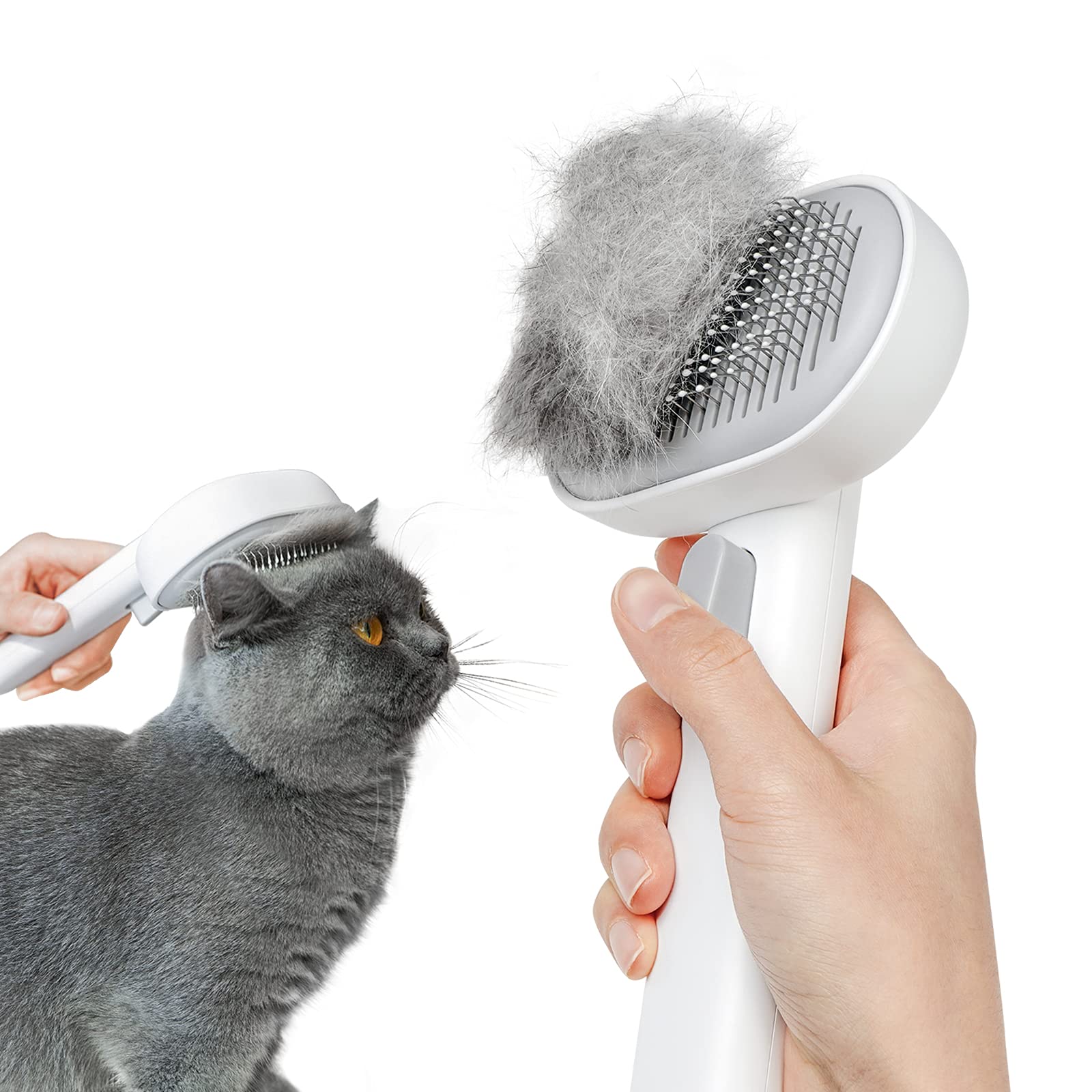 aumuca Cat Dog Brush with Release Button, Cat Grooming Comb for Long or Semi-Short Haired Cats, Pet Brush for Shedding Removing Loose Fur and Massage