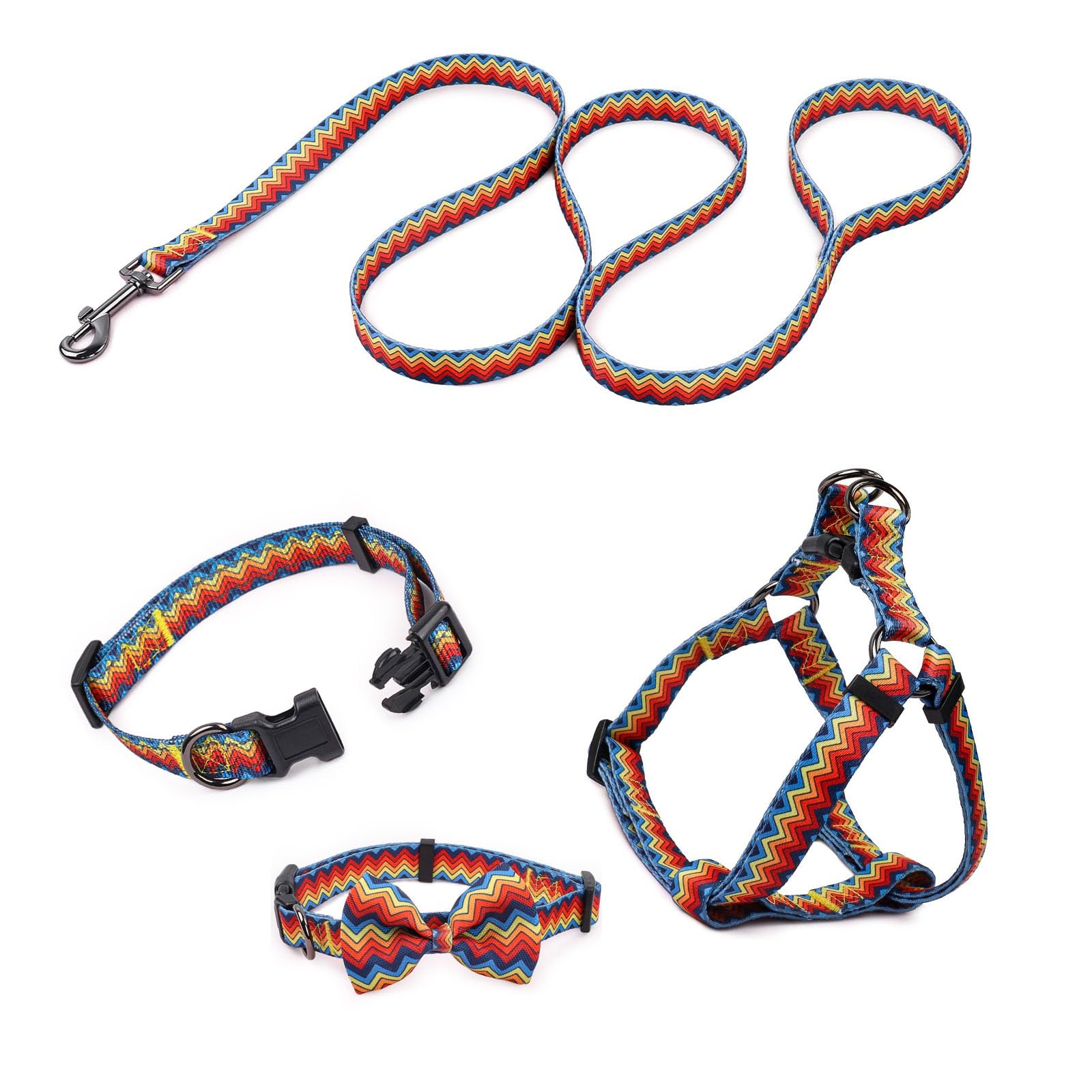 COSYHOMELONDON Dog Harness Leash Set, Breathable,Adjustable,Dog Lead and Harness No Pull Small Medium Large dog (Zigzag, S)