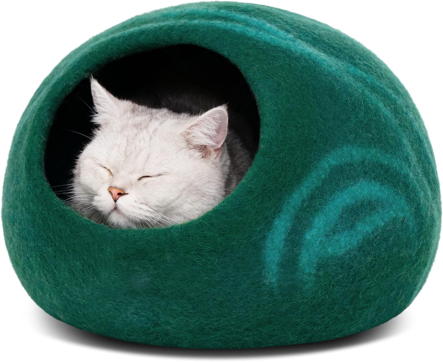 MEOWFIA Cat Cave – Premium Felt Cat Bed for Indoor Cats, Handmade Merino Wool (Emerald, Large)