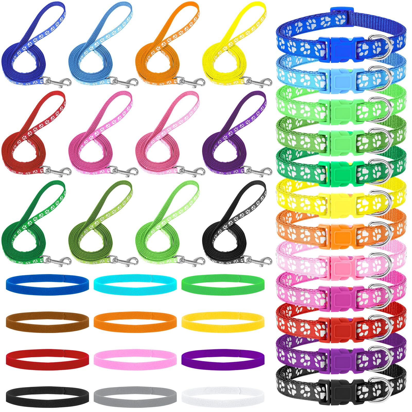 JieyueJewelry 36Pcs Dog Collar and Leash Set, Adjustable, Safety Quick Release Buckle, Multicolor, S, Small Dogs, Dogs, Puppy, Nylon, Metal
