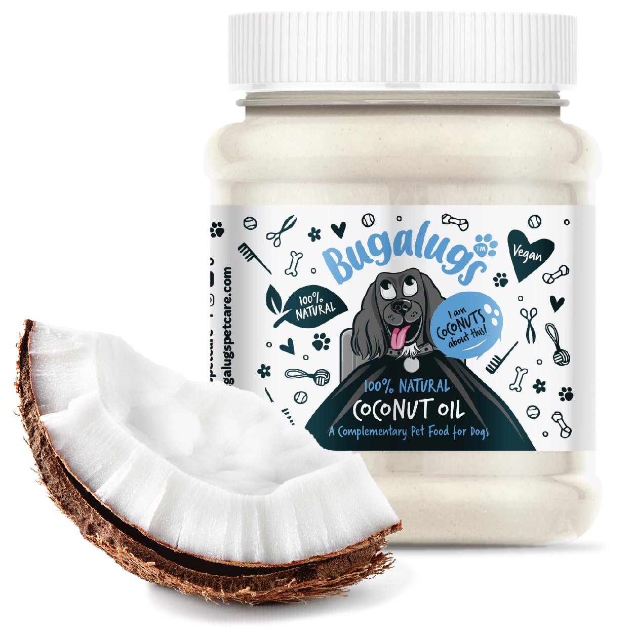 Bugalugs 100% Natural Coconut Oil for Dogs 340g, Immunity Dog Supplement, helps Itchy Dog Skin, Paw Balm, Digestive Supplements, Great Omega 6 on Lick Mats or as Food Toppers & Treat