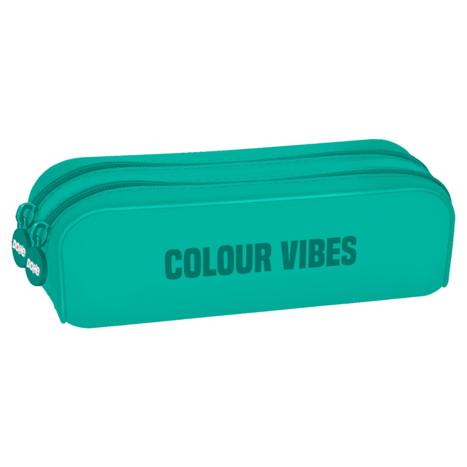 DOHE - Silicone Double Pencil Case - 2 Zippered Compartments, Multipurpose Rectangular Pencil Case, Soft Touch, 20x6x7 cm - Colour Vibes Green