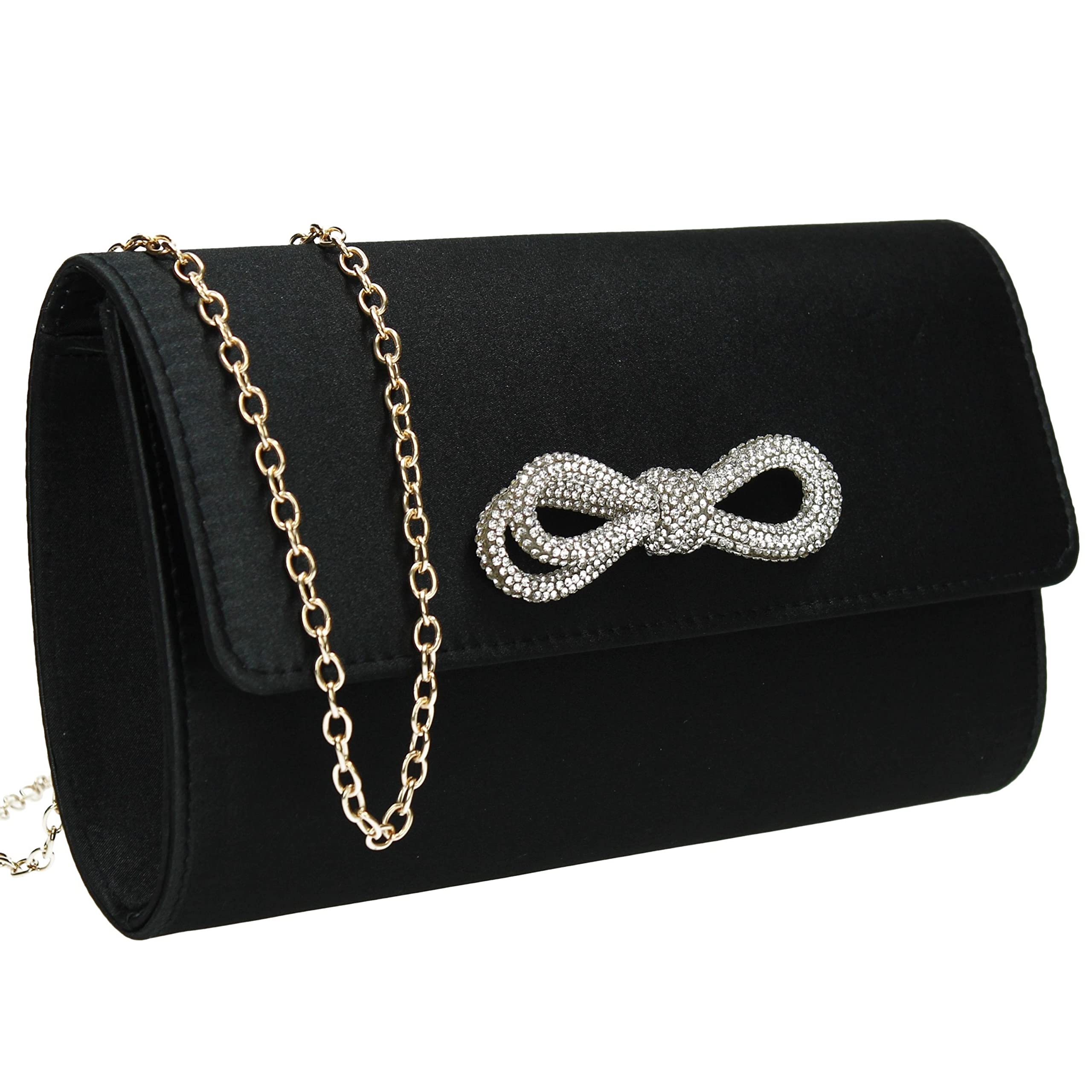 SwankySwans Daphne Satin Womens Party Prom Wedding Evening Ladies Clutch Bag Purse (Black)