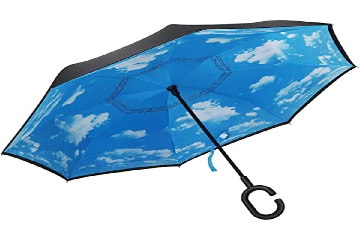 LeoFla Reversible Windproof Reverse Umbrella with Reverse Shooting Opening, Rain, Variable, Medium – Assorted Colours
