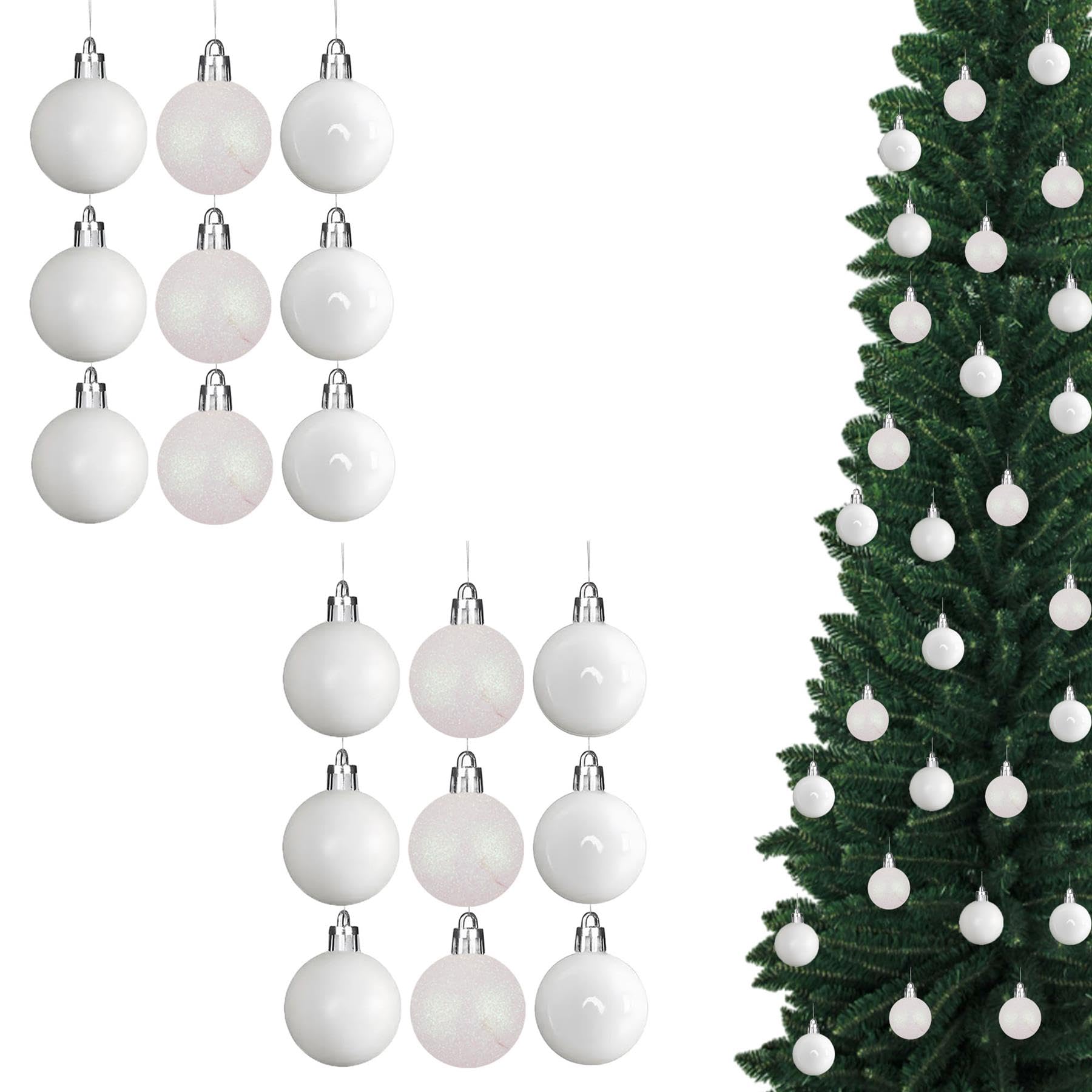 50mm/18Pcs Christmas Baubles Shatterproof White, Christmas Tree Decorations Ball Ornaments Balls Xmas Hanging Decorations Holiday Decor - Shiny,Matte,Glitter
